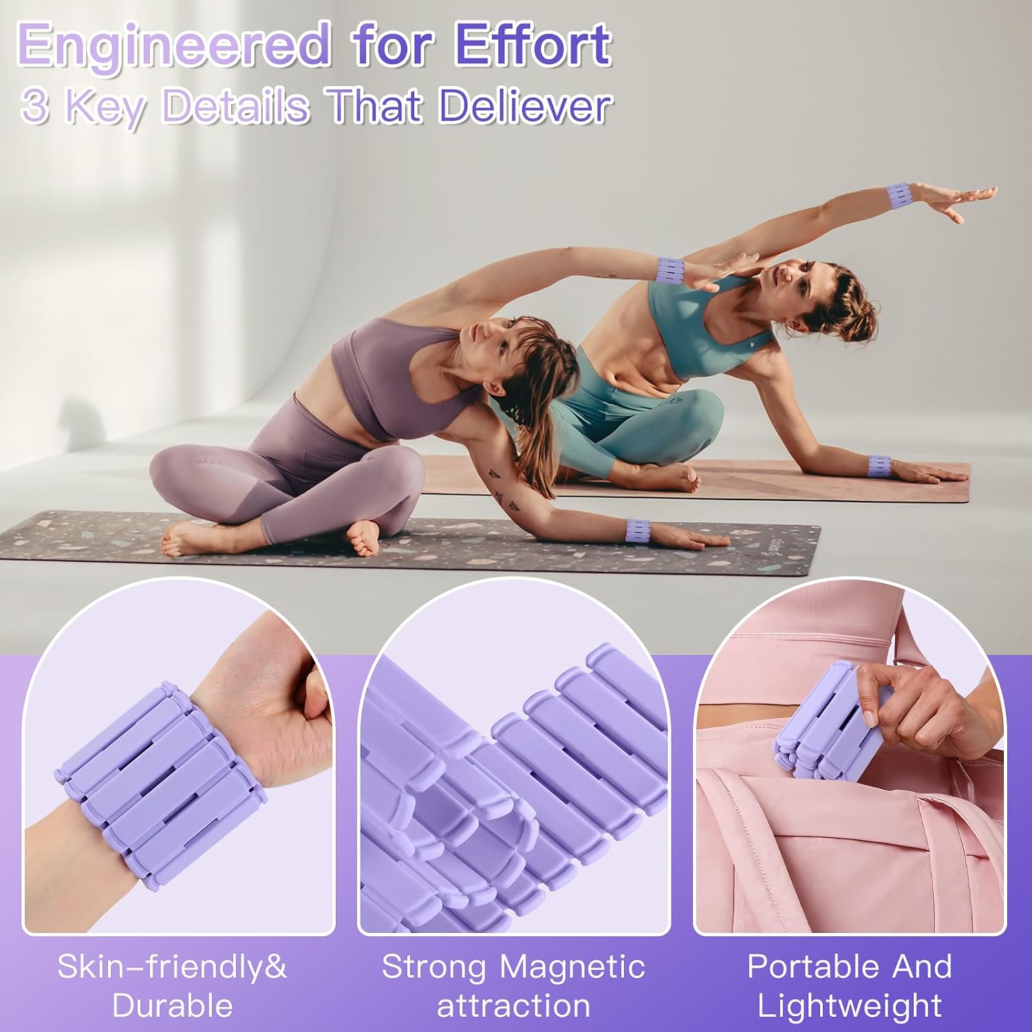 Wrist & Ankle Weights for Women Set of 2 (1LB Each), Adjustable Silicone Strap Design, Wearable Stackable Magnetic Ankle Weighted Bracelets, Perfect for Yoga, Pilates, Walking & Home Weighted Workouts