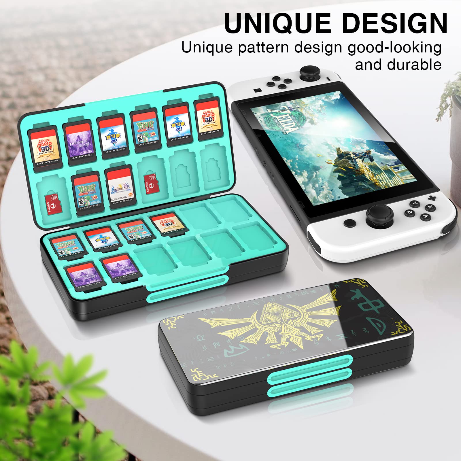 Switch Game Card Caja de Almacenamiento para Nintendo Switch/Switch OLED/Switch Lite, gradiente Color Lining Juegos Tarjetero con 48 Ranuras para Tarjetas de Juego y 24 Ranuras para