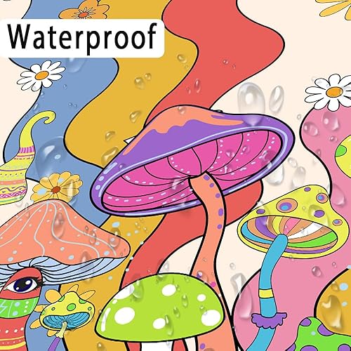 Miniatura 6 de Cortina de ducha rosa, cortina de baño floral de hongos, retro de los años 70, cortinas de ducha hippie groovy para decoración de baño de niñas,