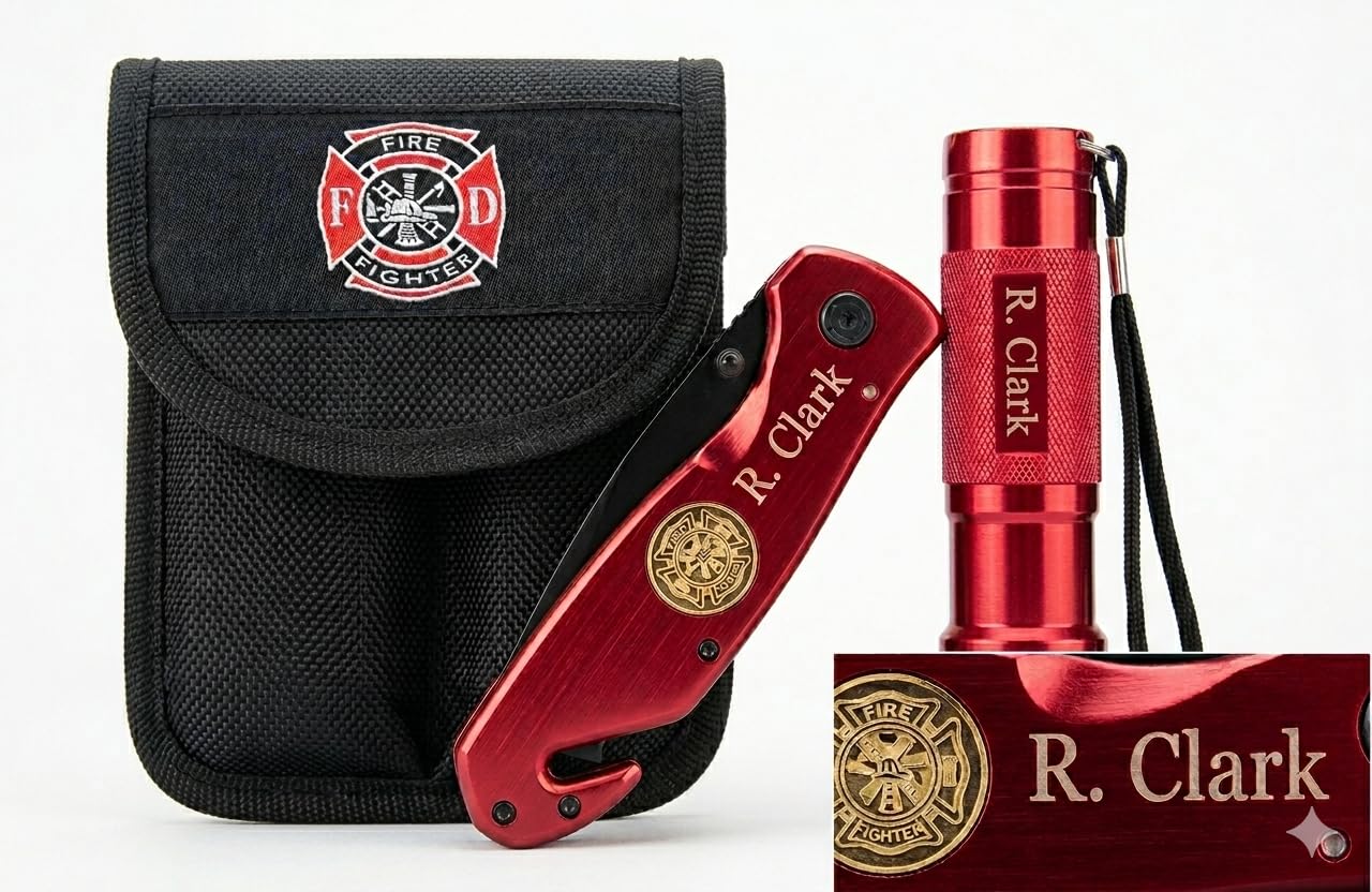 Barton Outdoor Emergency Survival Knife and Flashlight Set | Durable Flashlight and knife with Aluminium Red Finish