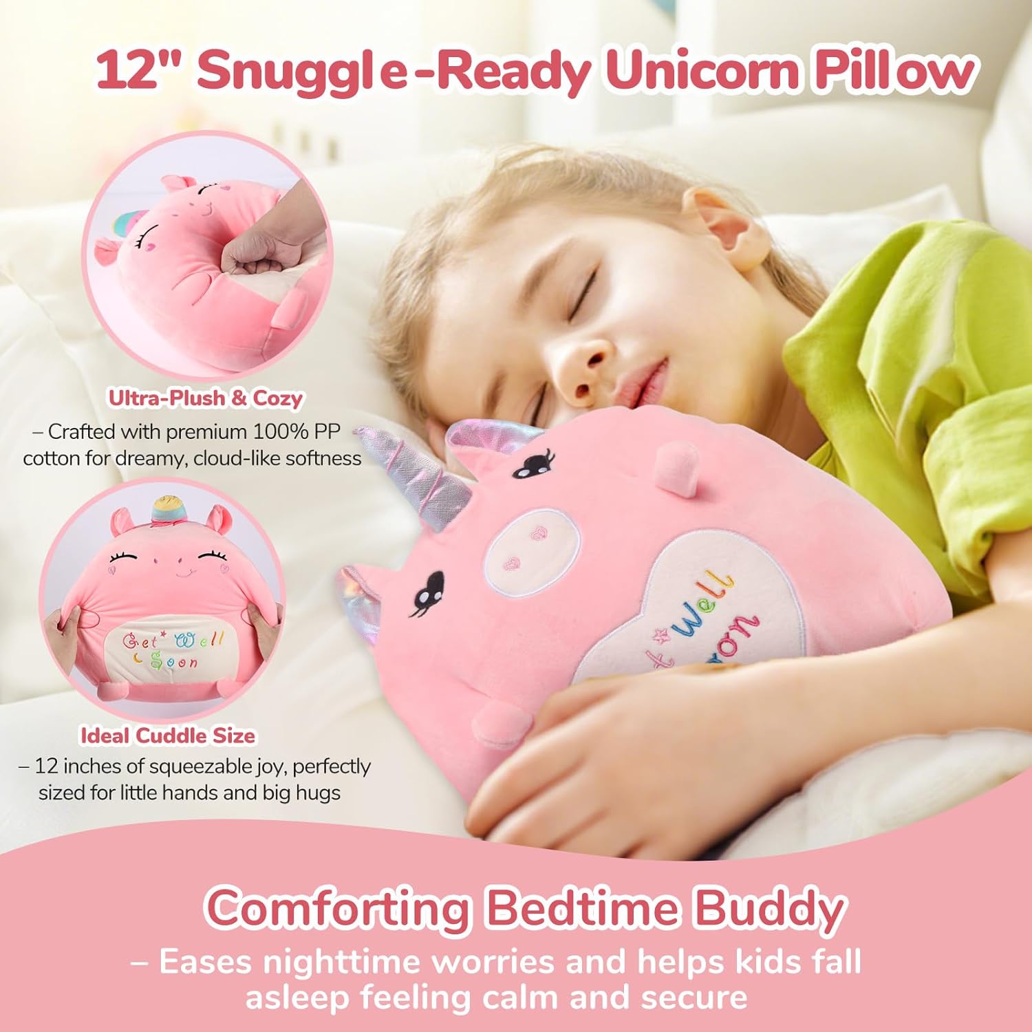 Get Well Soon Gift for Kids Girls, Feel Better Gifts for Kid, 12'' Get Well Soon Unicorn Plush Pillow & Soft Cozy Flannel Kids Throw Blanket, Unicorn Gifts Set for Girls, Kids Get Well Baskets - Image 2