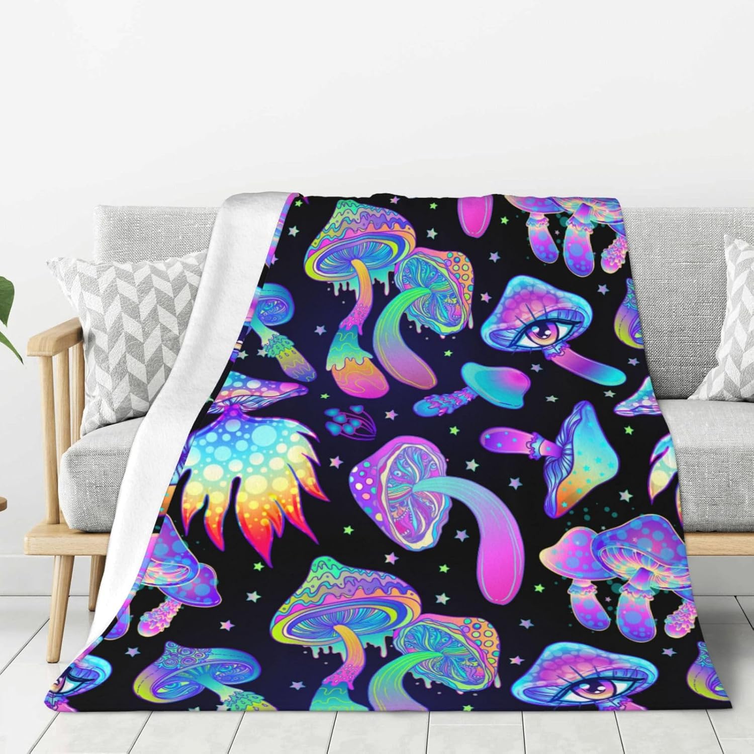 Hippie Mushroom Magic Blanket, Soft Blankets Flannel Bed Throw Cozy Lightweight Plush Gifts for Women Men Boys Girls Sofa Couch Bedroom Living Rooms Warm All Season, Home Decor, 60"x50" - Image 3