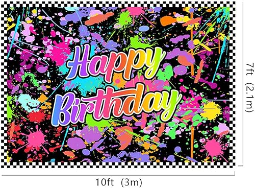 Miniatura 5 de Lofaris Fondo de fotografía de fiesta de cumpleaños con brillo neón (no brilla), colorido graffiti salpicado en la oscuridad, fondo retro de Let's