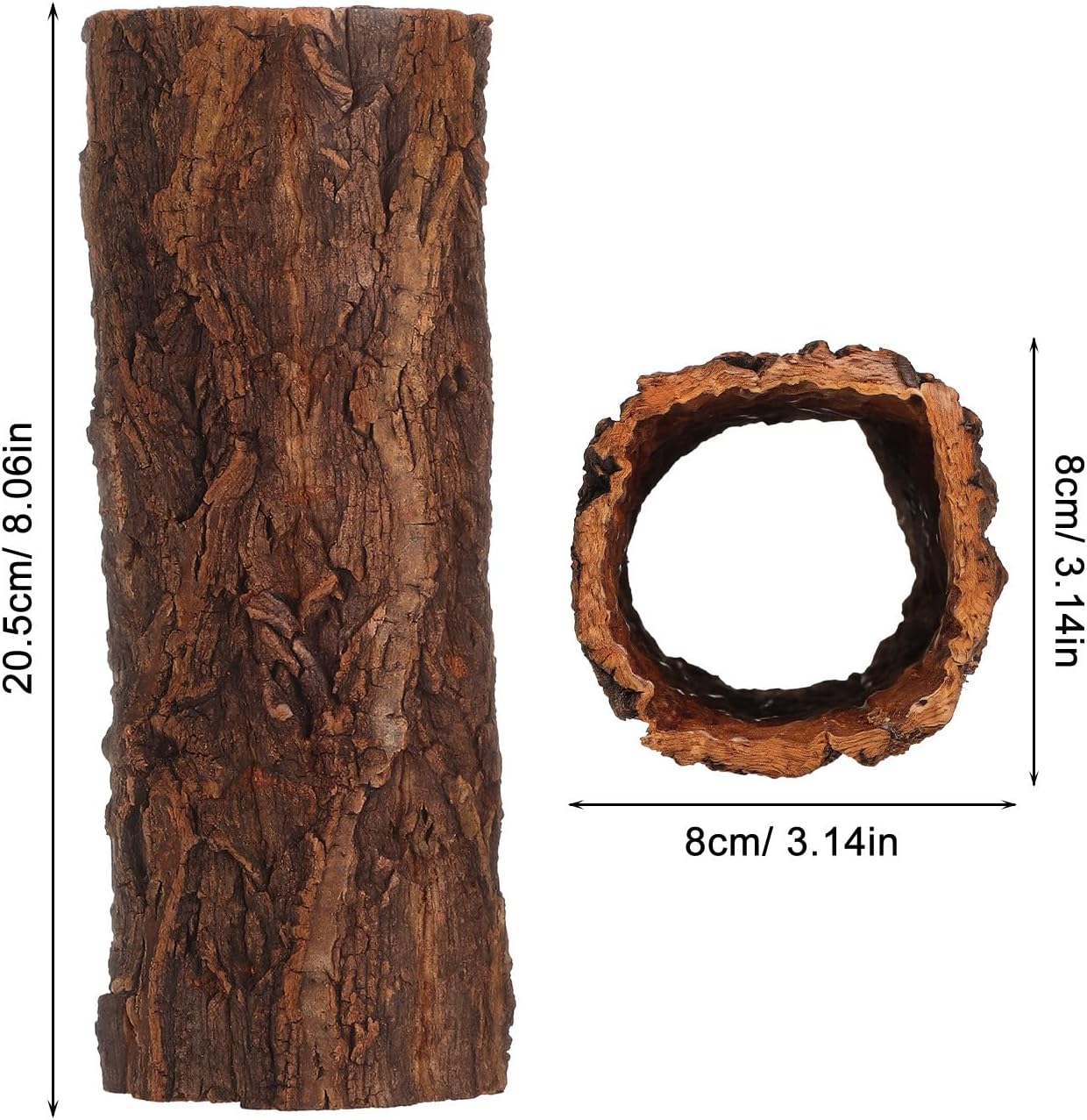 POPETPOP Reptile Hideout Cork Bark: Wood Tree Trunk Climbing Hide Terrarium Decor Shelter Cave for Gecko Lizard Snake Hermit Crab Bearded Dragons Tank Decor, 8. 06 X 3. 14 X 3. 14 Inches