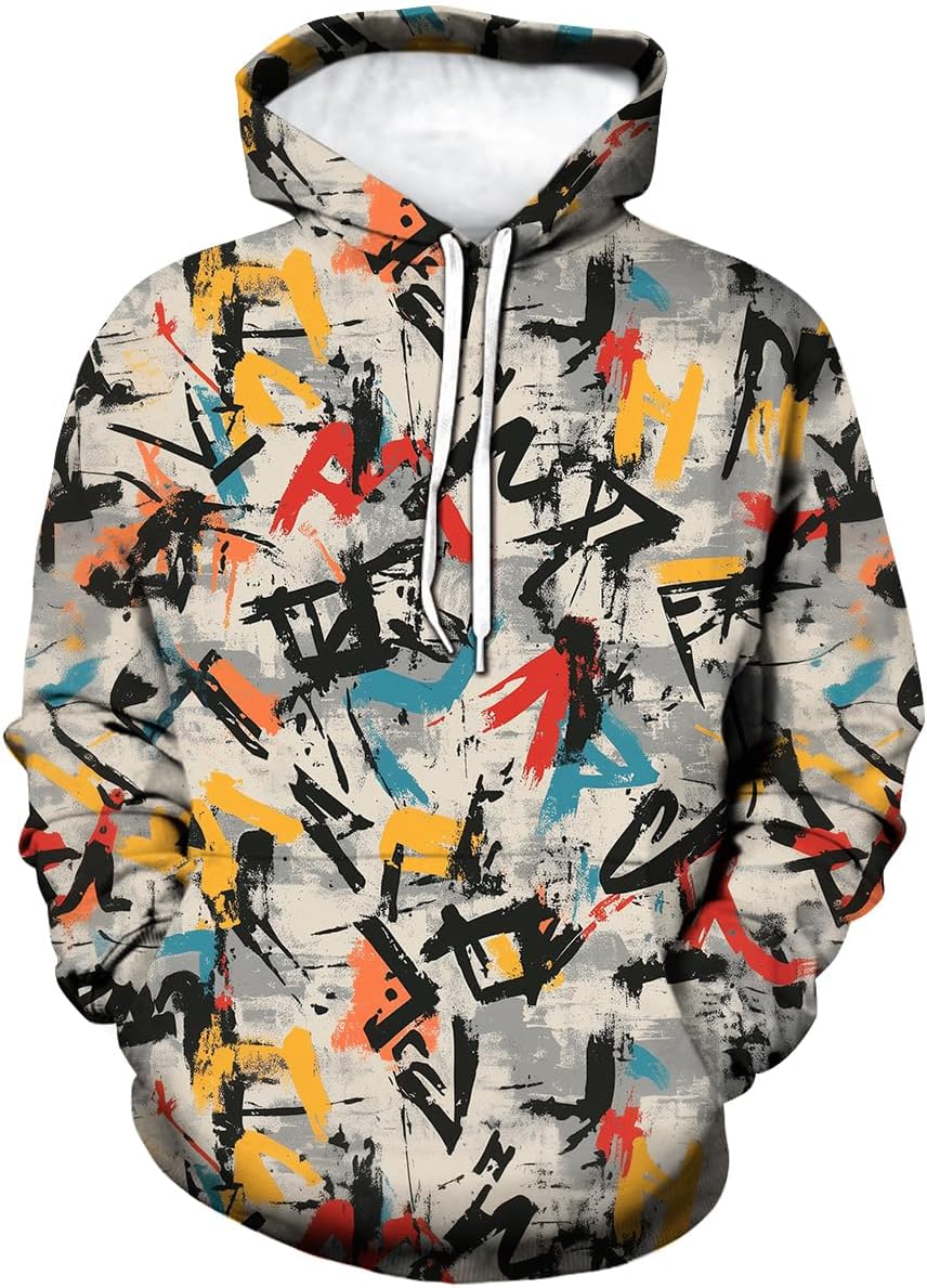 Graffiti Hoodie for Men 3D Street Art Streetwear Pullover Colorful Hip-Hop Style Sweatshirt - Image 2