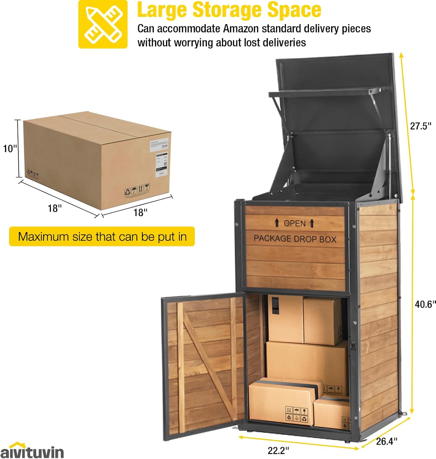 Aivituvin Package Delivery Box for Outside with Combination Lock - Contactless Delivery Box for Safe and Convenient Deliveries - Waterproof, Iron Frame Supported, Natural Fir Wood - Image 5