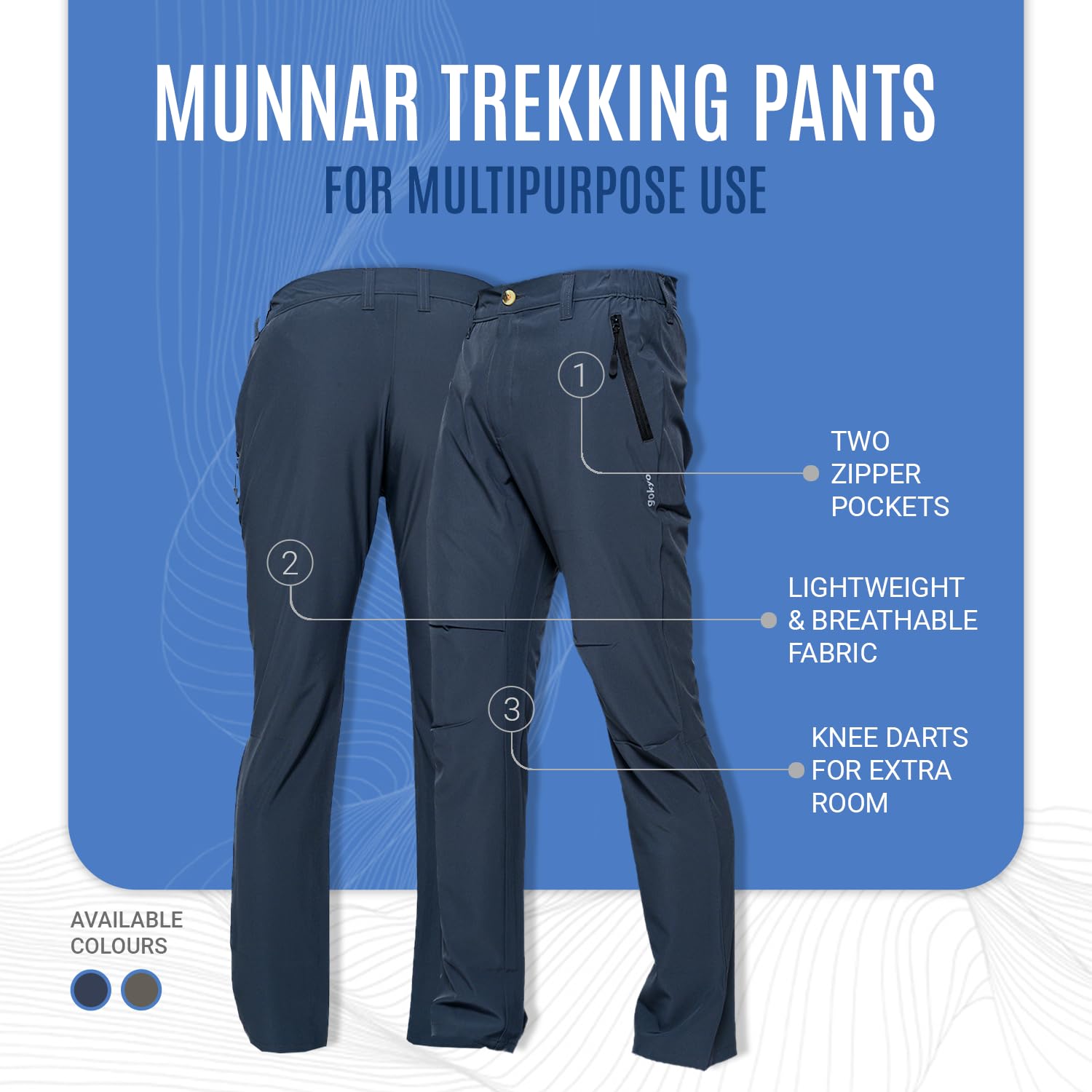 GOKYO Munnar Trekking Pants for Men | Lightweight, Quick-Dry & 4-Way Stretch Outdoor Hiking Pants | Breathable Travel Adventure Trousers-Beige-32