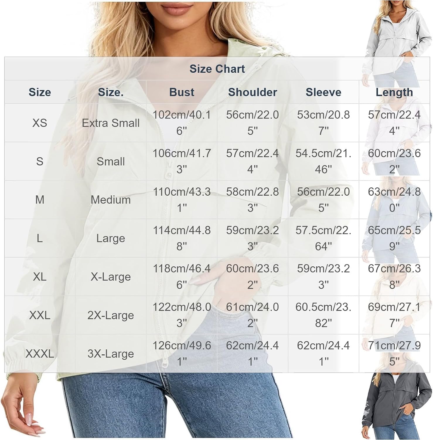 Womens Full Zip Hooded Jacket Elastic Cuff Loose Sun Protection Tops Lightweight Outdoor Hiking Windbreaker Jacket
