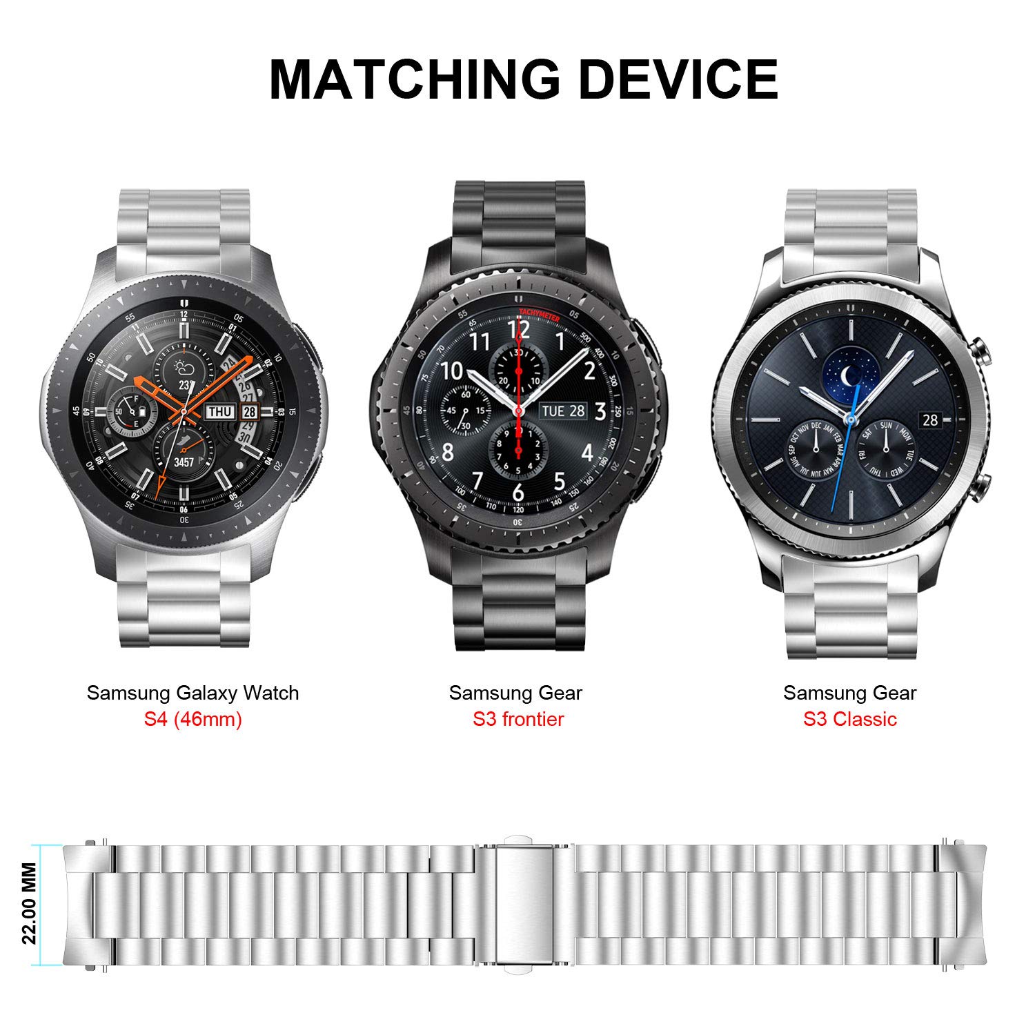 Correa de metal compatible con Galaxy Watch 1.811 in Bandas/Gear S3 Classic/Frontier Bandas Sin huecos Correa De Reloj De Acero Inoxidable De Liberación Rápida Para Samsung Galaxy Watch 1.811 3