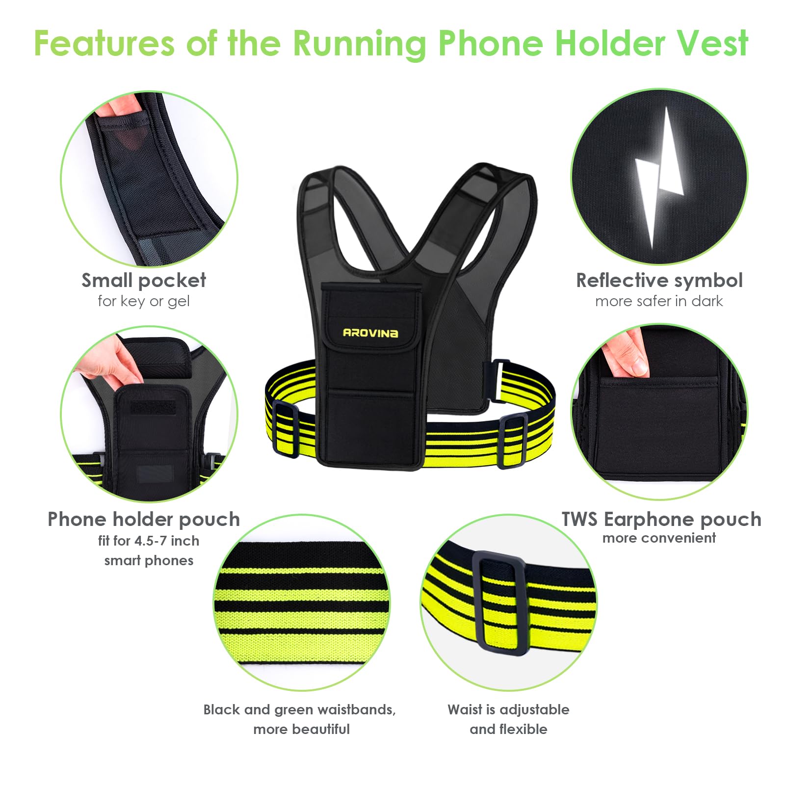 Gilet De Course Avec Support Téléphone Arovina – Léger, Réfléchissant, 3 Poches + Porte-bouteille, Homme Et Femme
