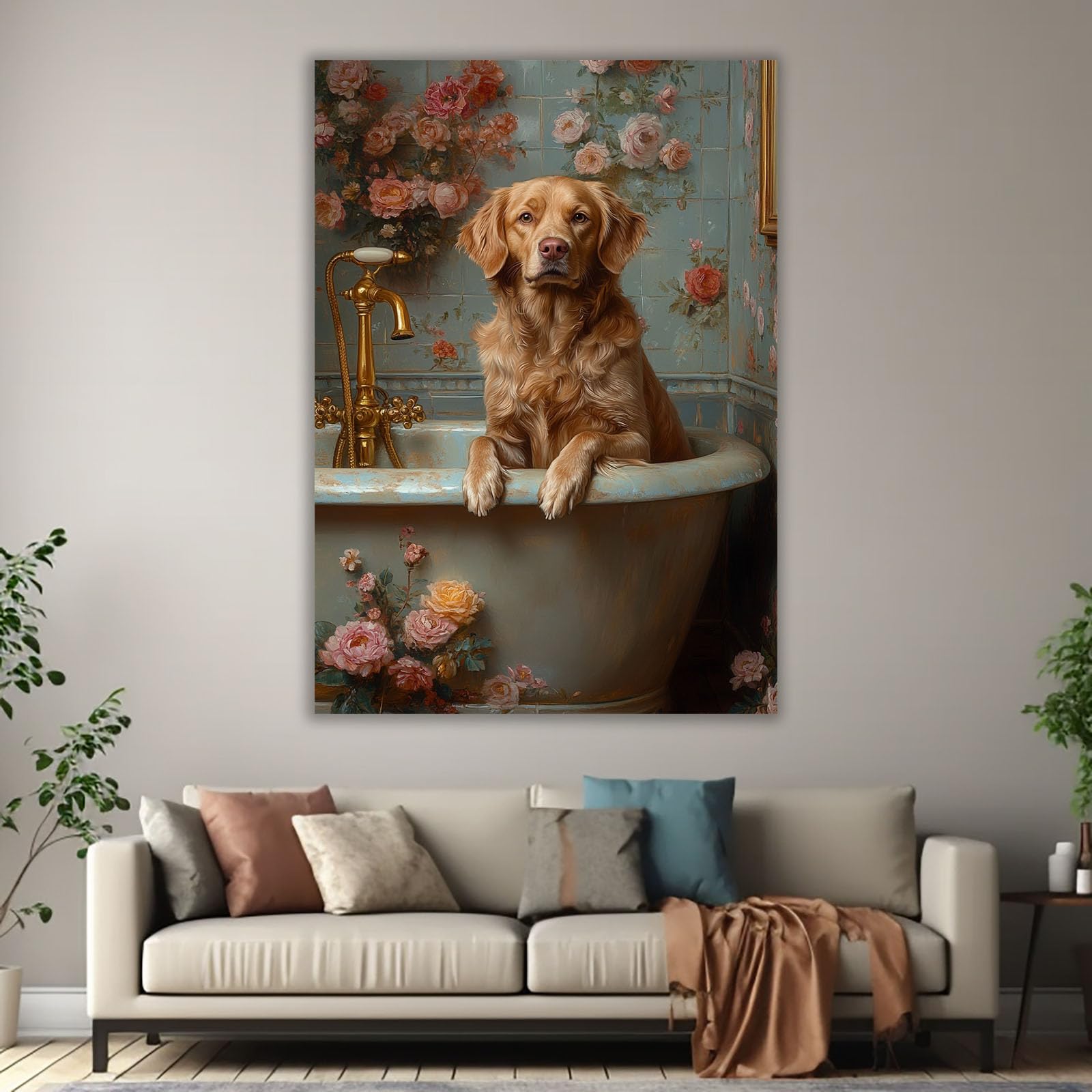 AMXBZC Affiche décorative chambre d'enfant Baignoire Animaux mignons Moderne animaux de safari en afrique - Poster Images Murales - Décoration chambre de bébé(Rose)-50x70cm Encadrée