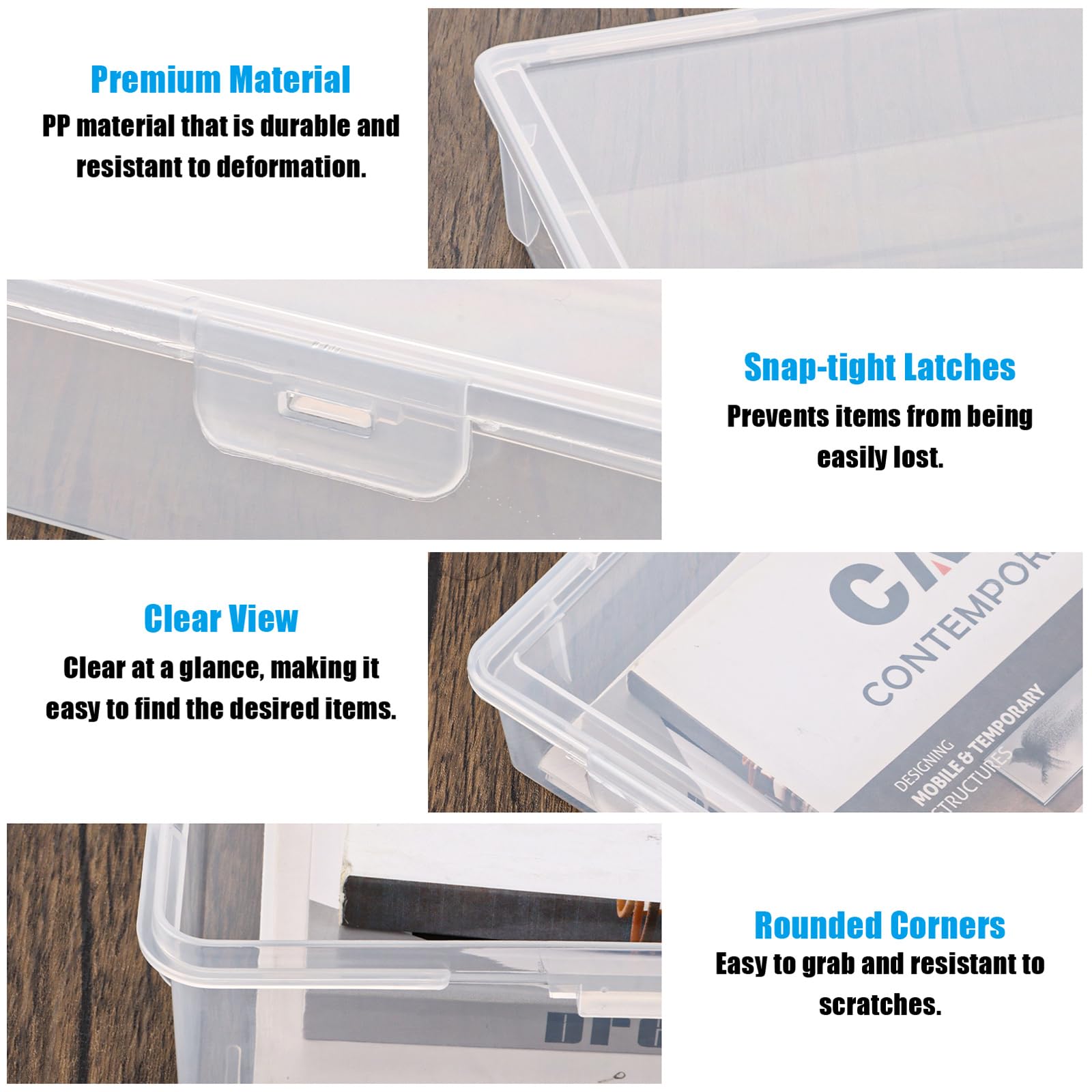 Nizirioo 4-pack draagbare archiefdoos A4 transparante organisatordoos, stapelbare multifunctionele opbergdoos voor kantoorartikelen voor documenten, brieven, scrapbooks, tijdschriften (30,5 x 22,3 x