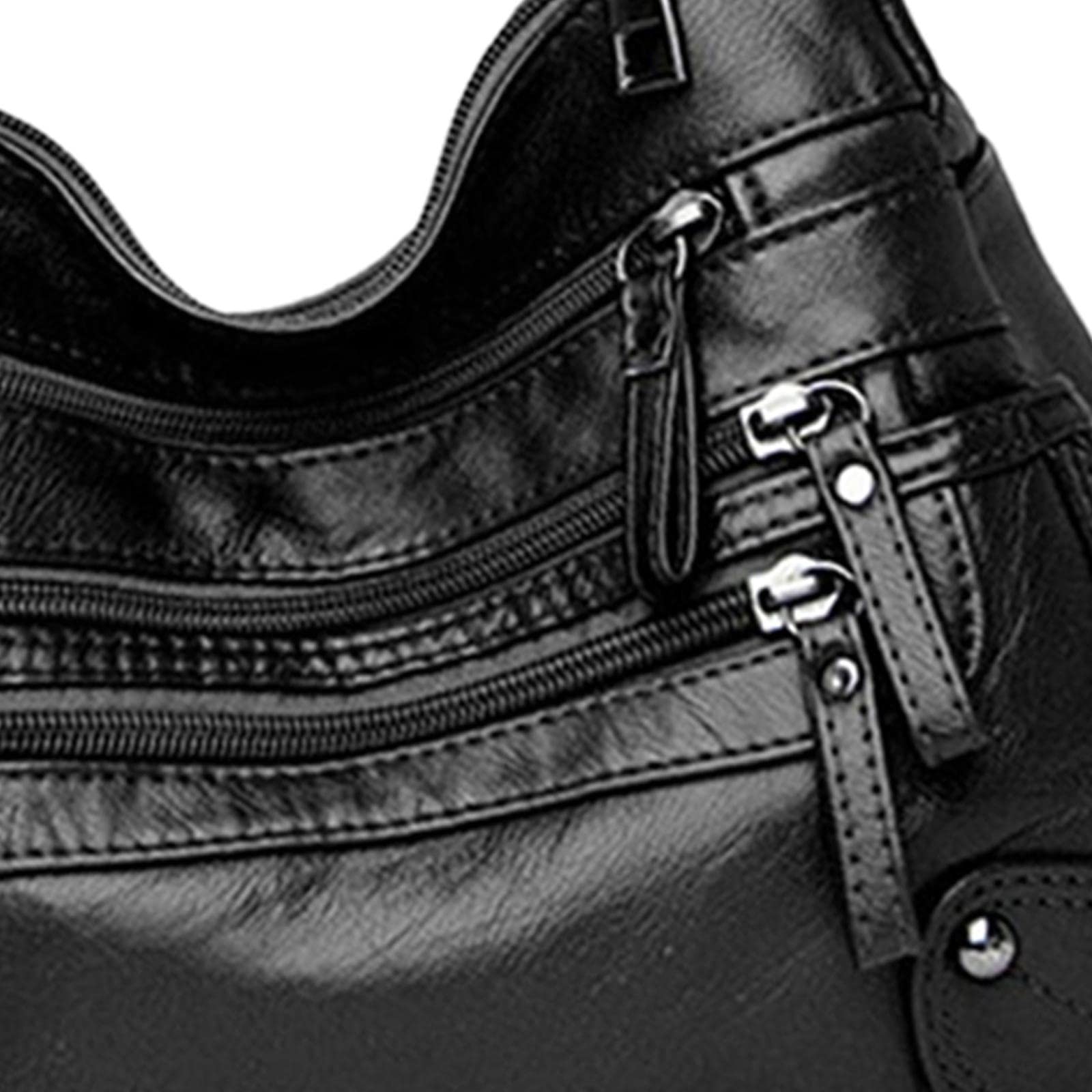 calandis CALANDIS™ Women Leather Shoulder Bag Vacation Casual Travel Bag Multi Layer Lady Black | I2-picture-19