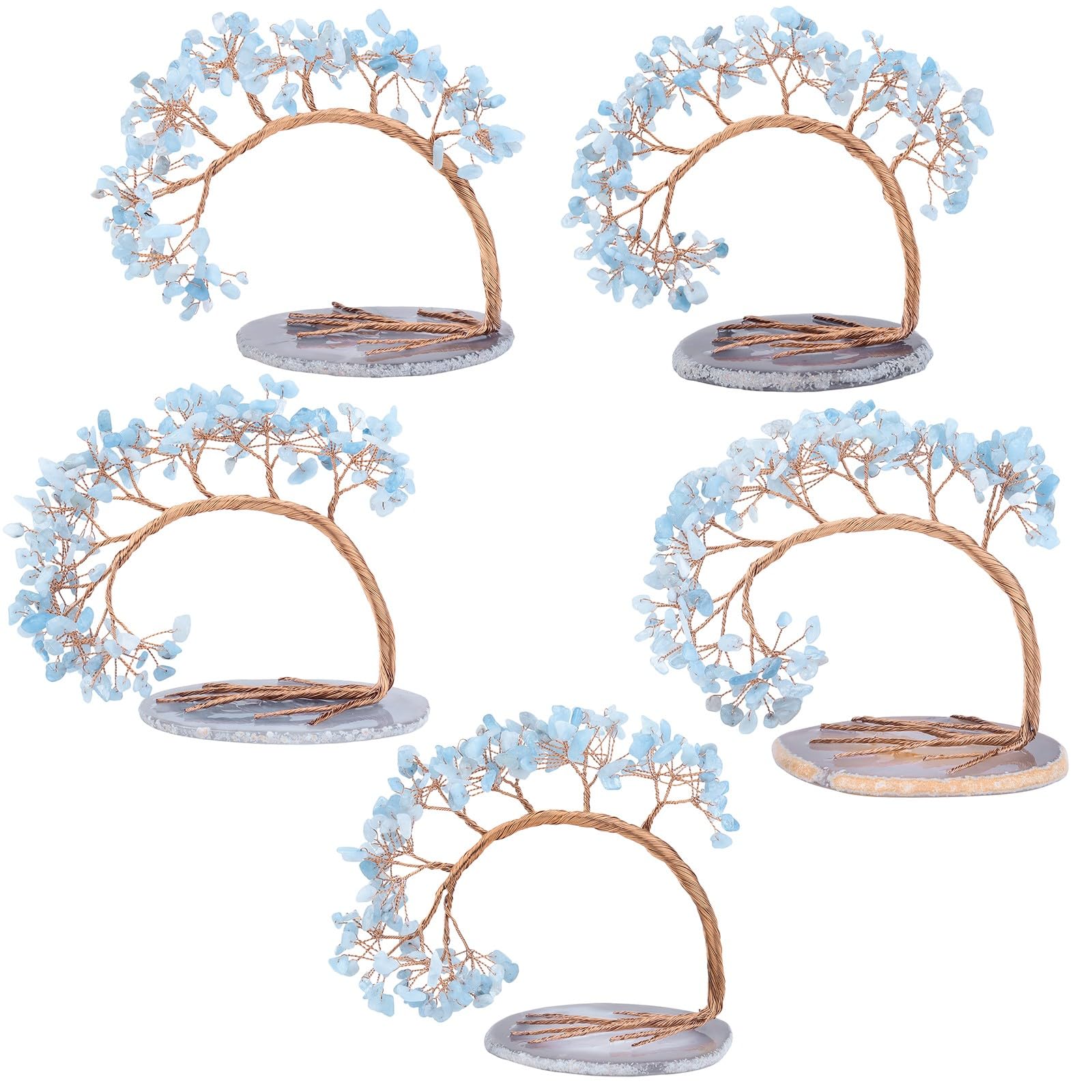KYEYGWO Aquamarine Crystal Money Tree FengShui Bonsai Figurines with Agate Slices Base - Image 3