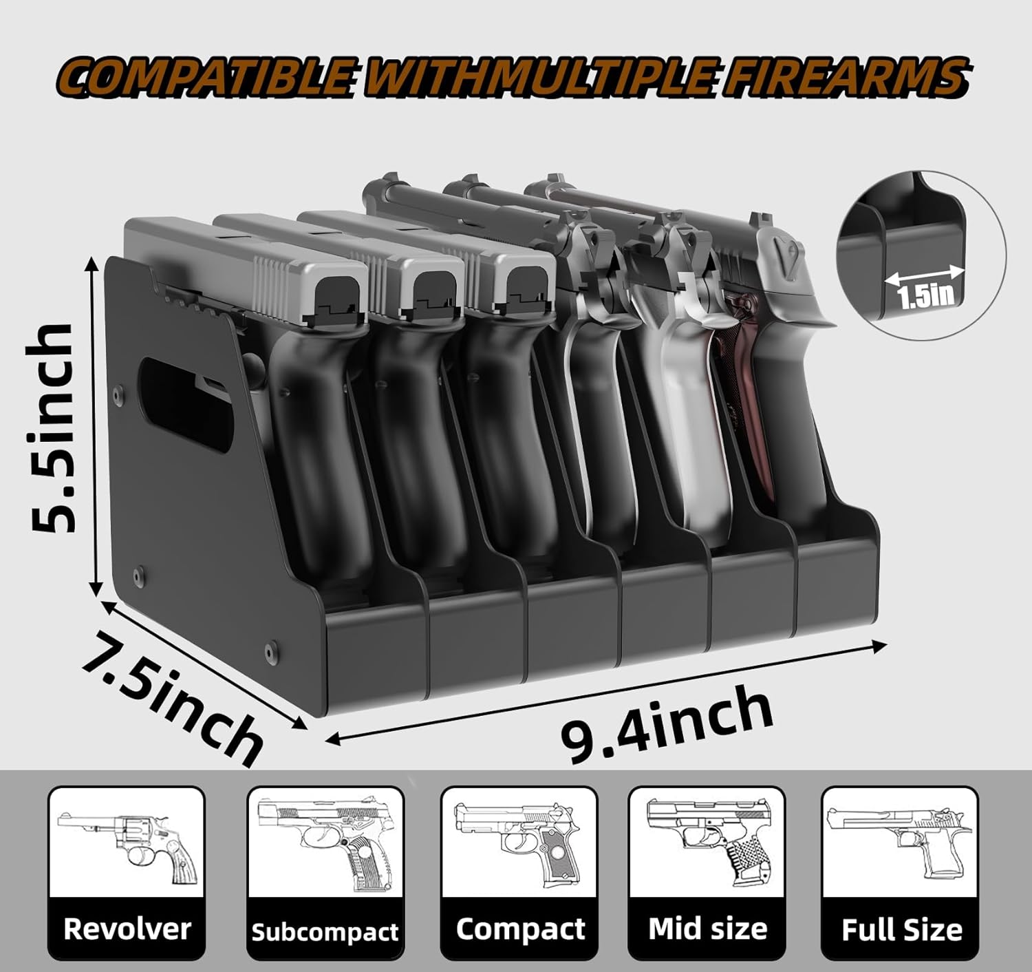 HEKAGURA Pistol Rack for Gun Safe, Can Hold up to 4-8 Pistols, with Foam Protection to Prevent Scratches on The Guns for Revolvers, Glock 17 19 23 Gun Safe Accessories