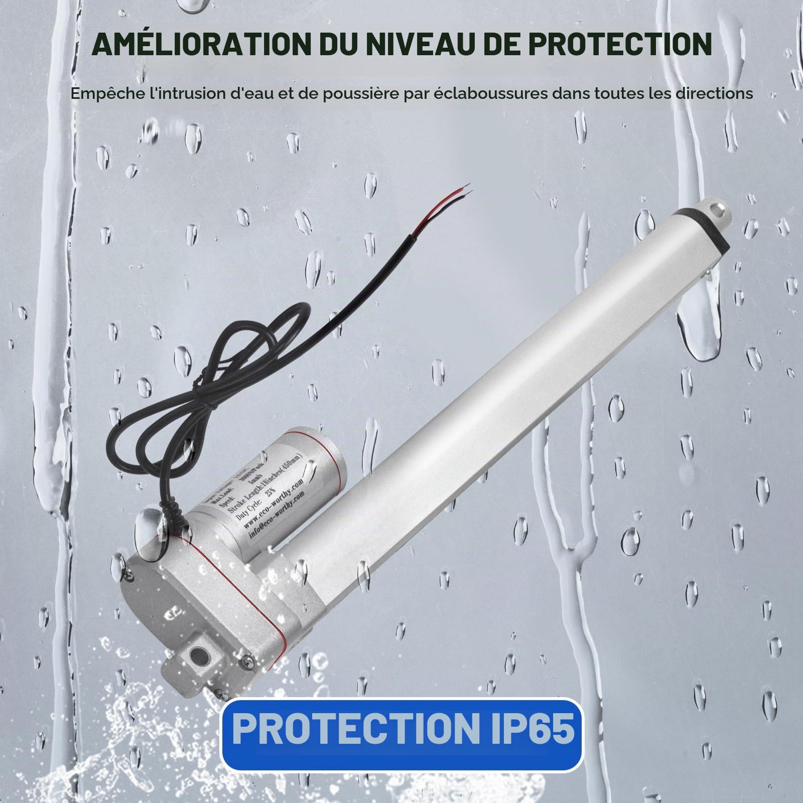 ECO-WORTHY Actionneur linéaire robuste 3000 N/3000 kg avec supports de montage multifonction (12 V, 15,2 cm)