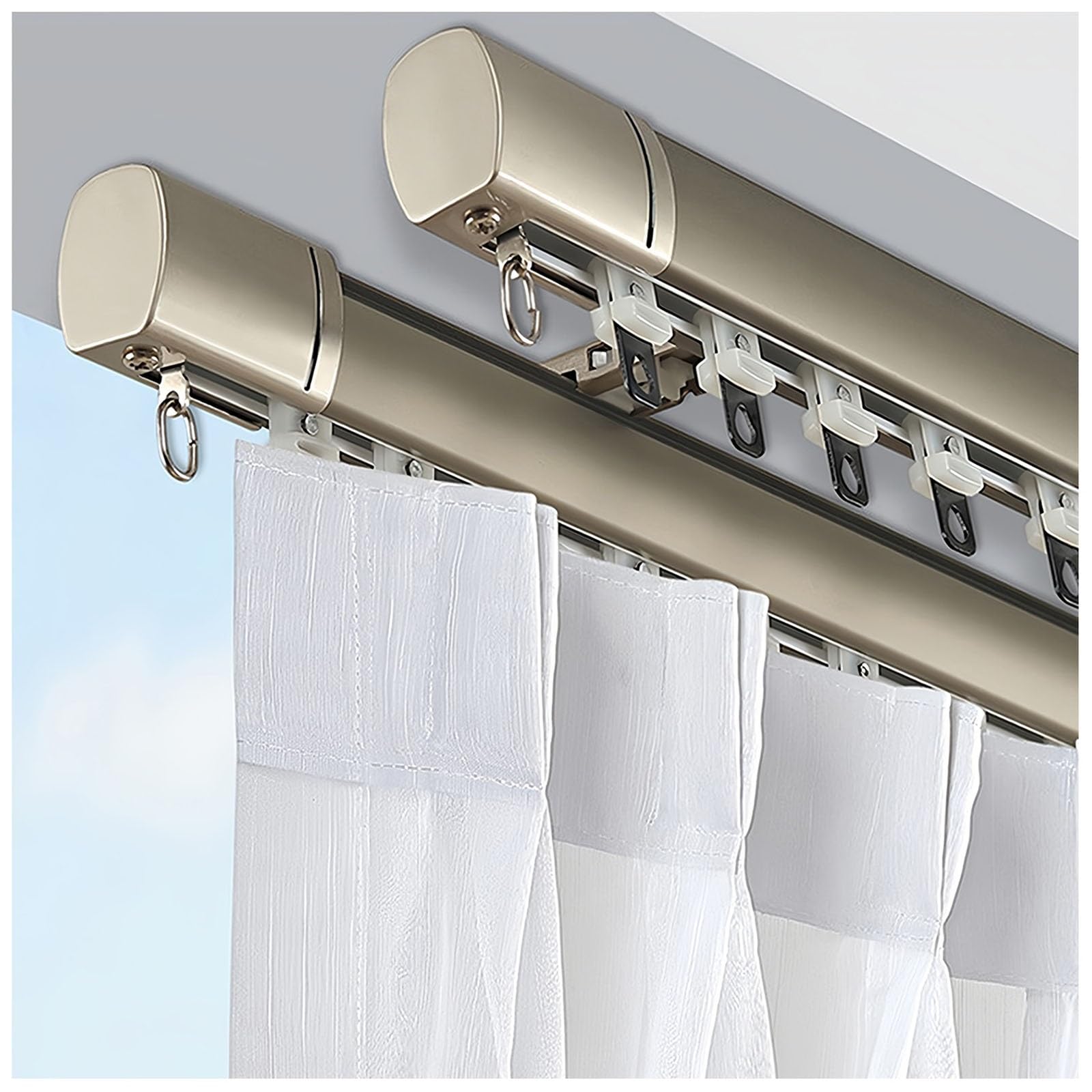 Cmjymx Champagne Double Curtain Rail Track - Ceiling Track For Curtains 70-600Cm - Curtain Straight Rail For Living Room Bedroom Room Divider, Curtain Rod Easy To Install(,10.5Ft/320Cm)