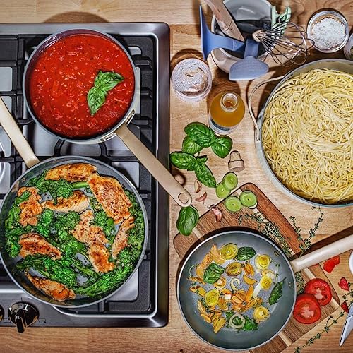 Miniatura 5 de Juego de utensilios de cocina antiadherentes de cerámica, glaseado blanco, juego de ollas (color gris oscuro)