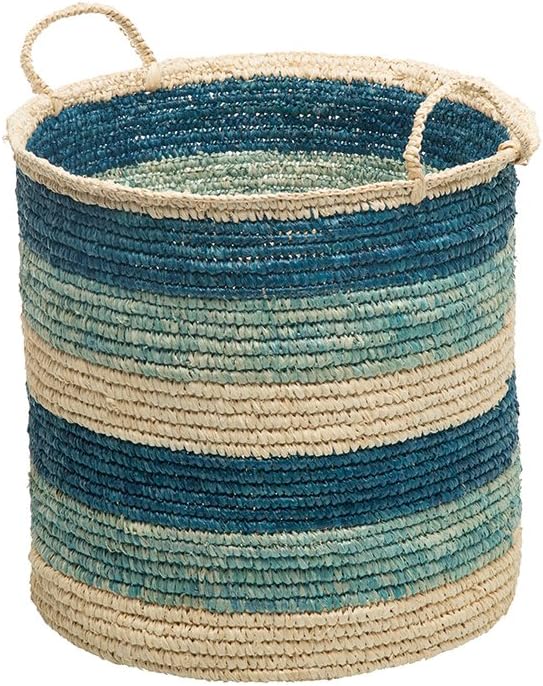 KOUBOO 1060111 Round Sisal Storge Basket with Handles, Teal & Navy Blue,Brown