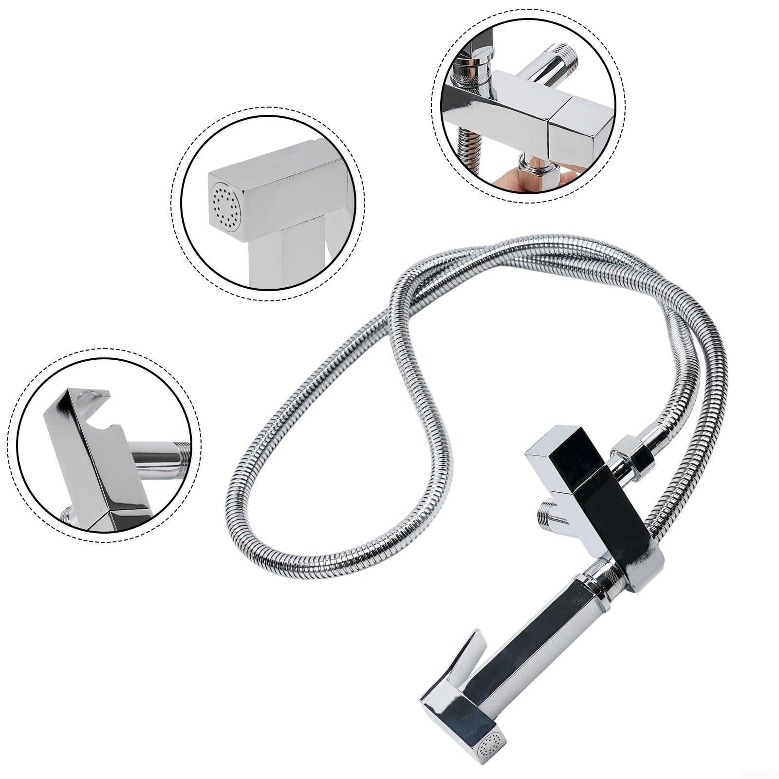 Rubinetto Lavabo Bidet a Parete in Ottone con Doccetta Igienica WC Cromato(Finitura Cromata)