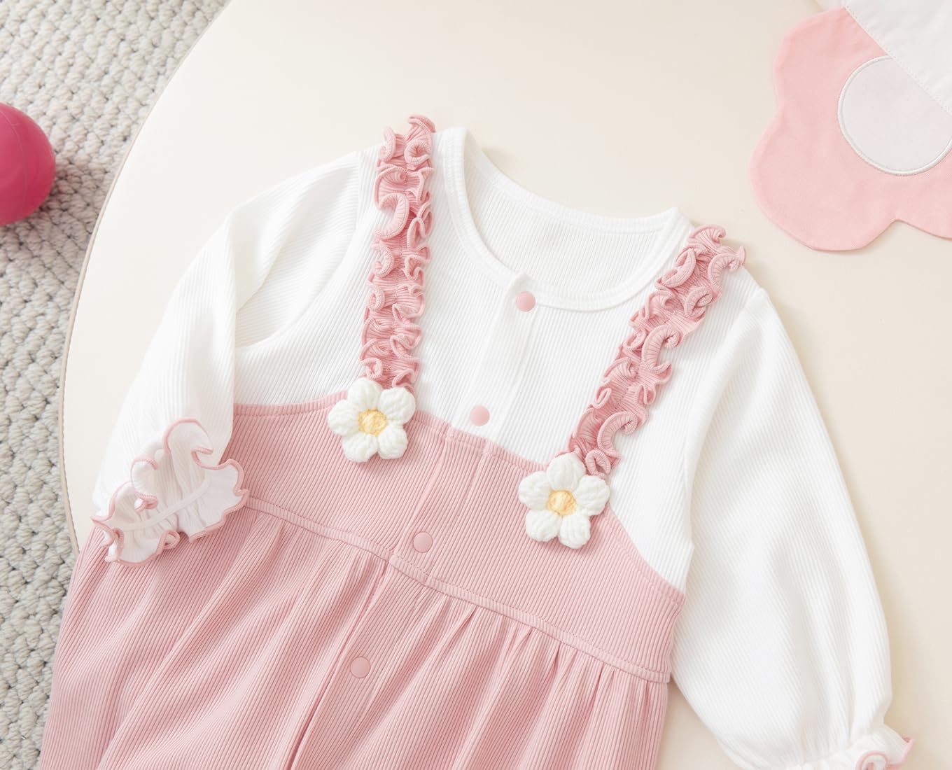 Tutine per Neonati in Cotone con Bottoncini Vestiti per Bambini Manica Lunga Jumpsuit con Volant per Bambini Neonata 0-18 Mesi
