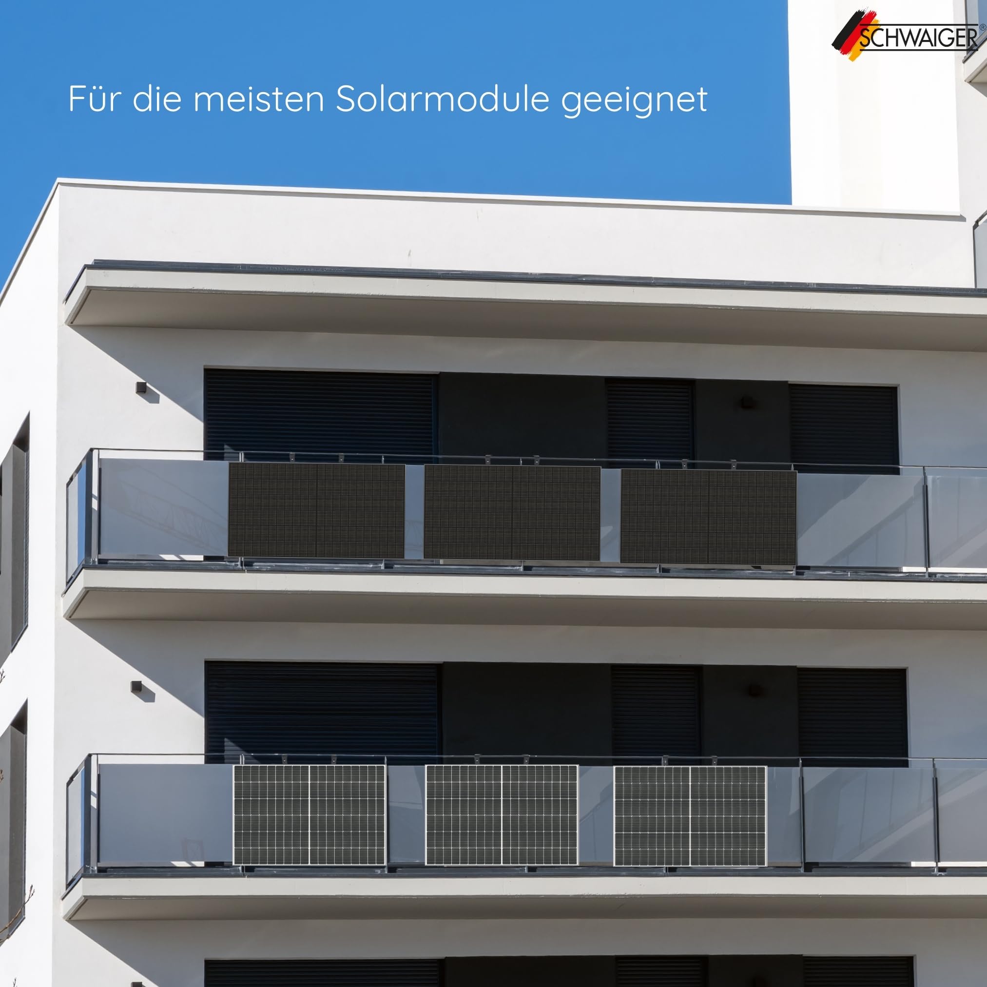 SCHWAIGER Support de centrale électrique de balcon pour balustrade I Kit de montage pour 2 modules solaires I Support de panneau solaire pour balcon et terrasse I Fixation du module PV en acier I