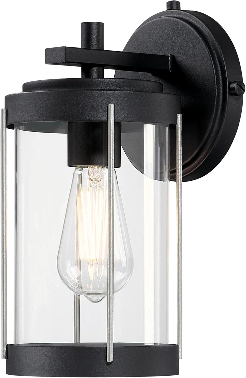Westinghouse 6122100 Kezia Transitional One Light Outdoor Wall Fixture, Textured Black and Industrial Steel Finish, Clear Glass