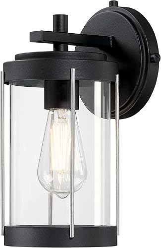 Westinghouse 6122100 Kezia - Lámpara de pared para exteriores, acabado negro texturizado y acero industrial, cristal transparente