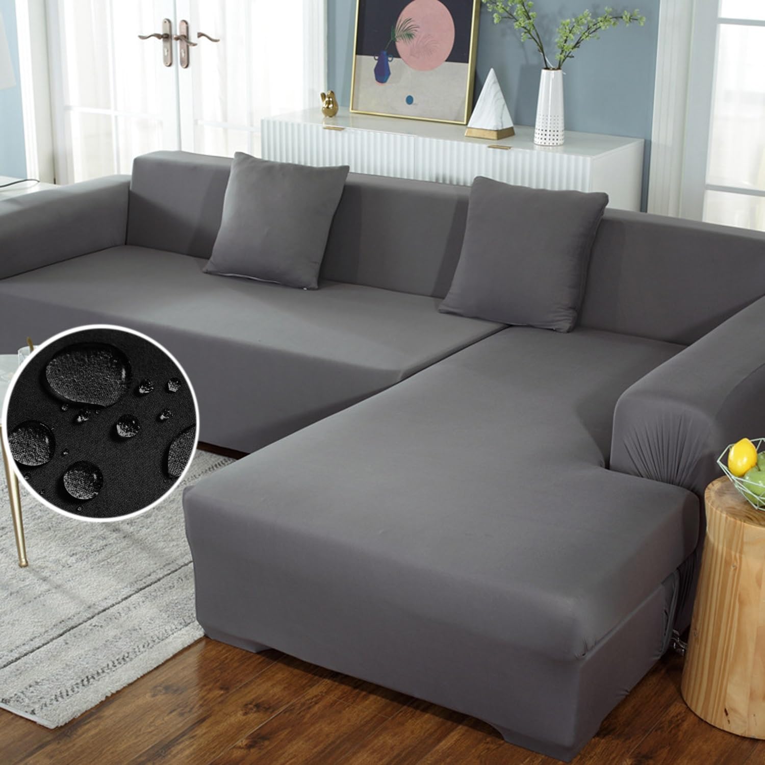 Couvre canape universelle gris en tissu extensible de haute densité