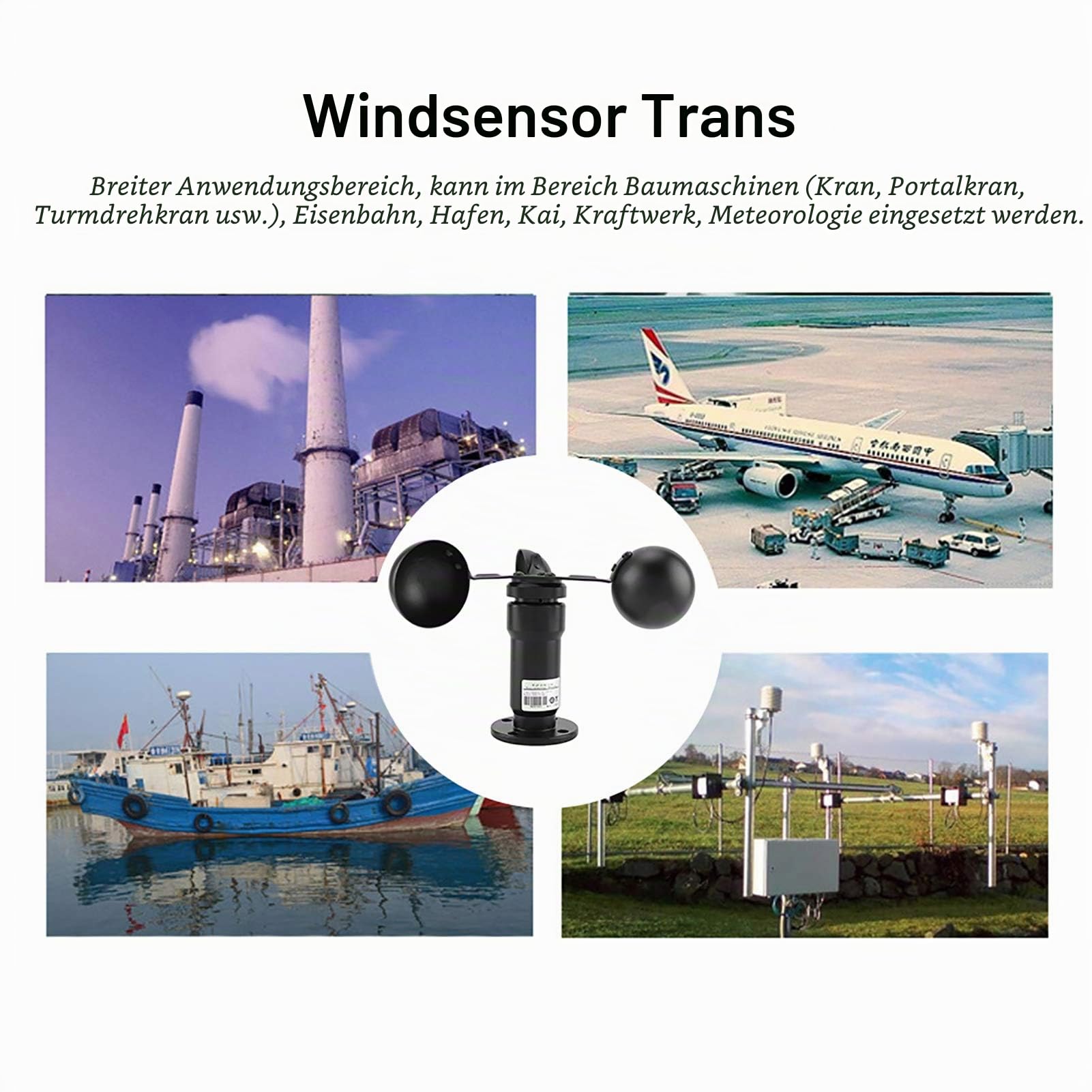 TOPINCN Windsensor, Windgeschwindigkeitsdetektor 4-20mA Impulssignalausgang Aluminiumlegierung 360-Grad-Windgeschwindigkeitssensor Anemometer Wettermesser-Kit