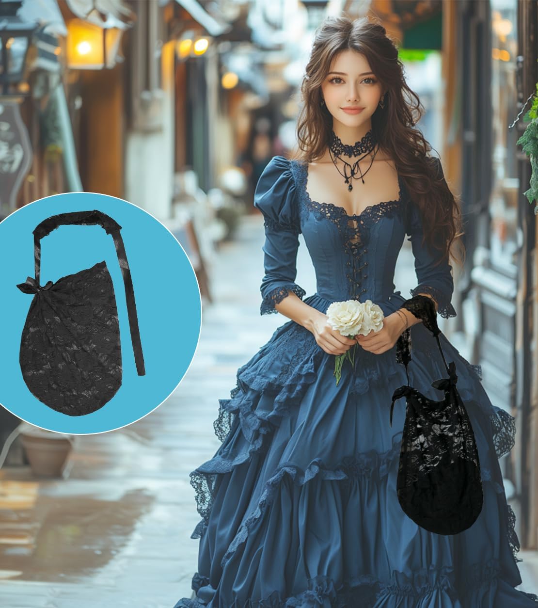 Floral Lace Full Face Mask, Wrist Cuff, Hair Bibbon for Photography Halloween Cosplay DIY Enthusiasts - Image 4