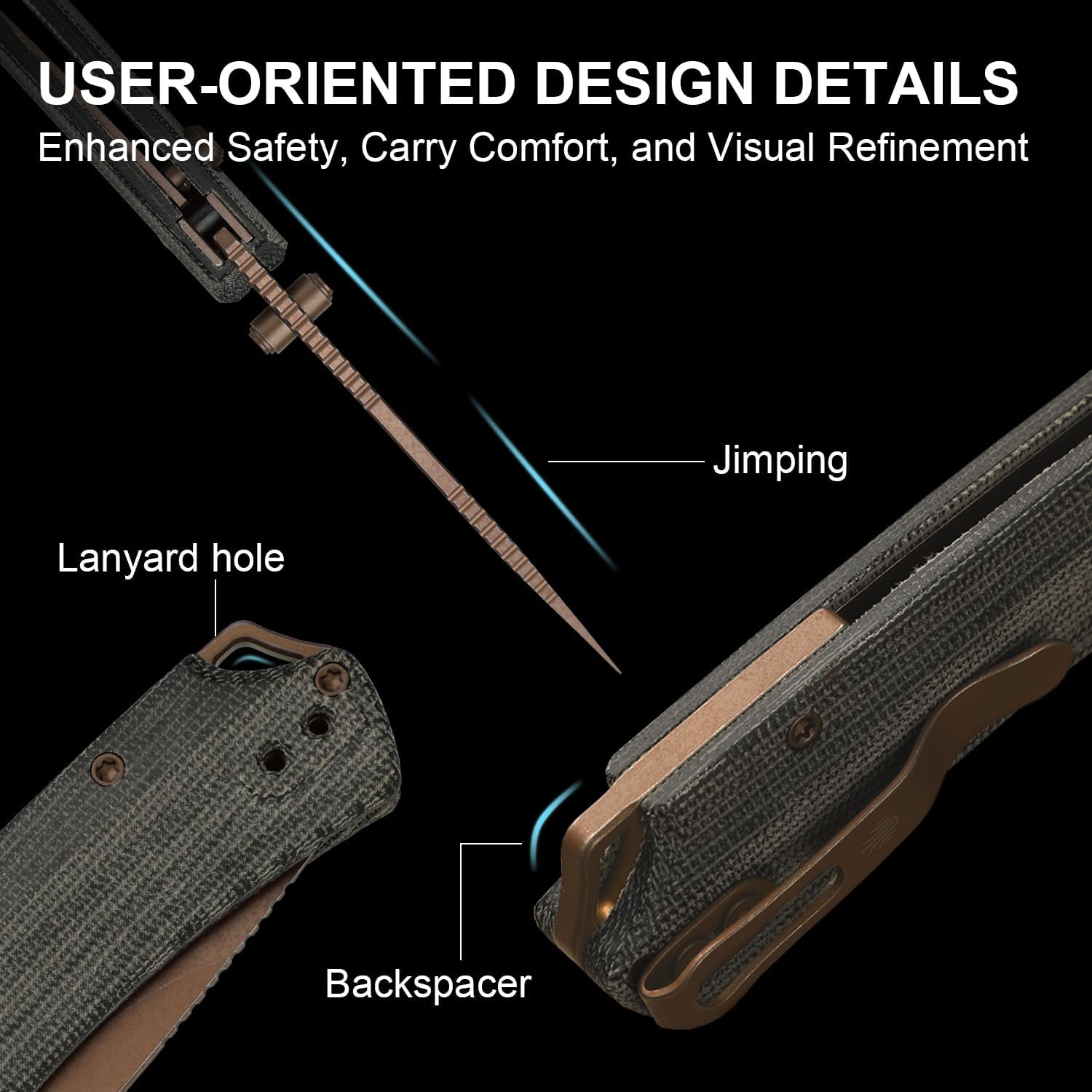 Kizer T1 BD EDC Pocket Knife, 3.2" Nitro-V Steel Drop Point Folding Knives with Micarta Handle, Thumb Stud Opener Button Liner Lock, for Camping Hiking Fishing V3490.2BA2