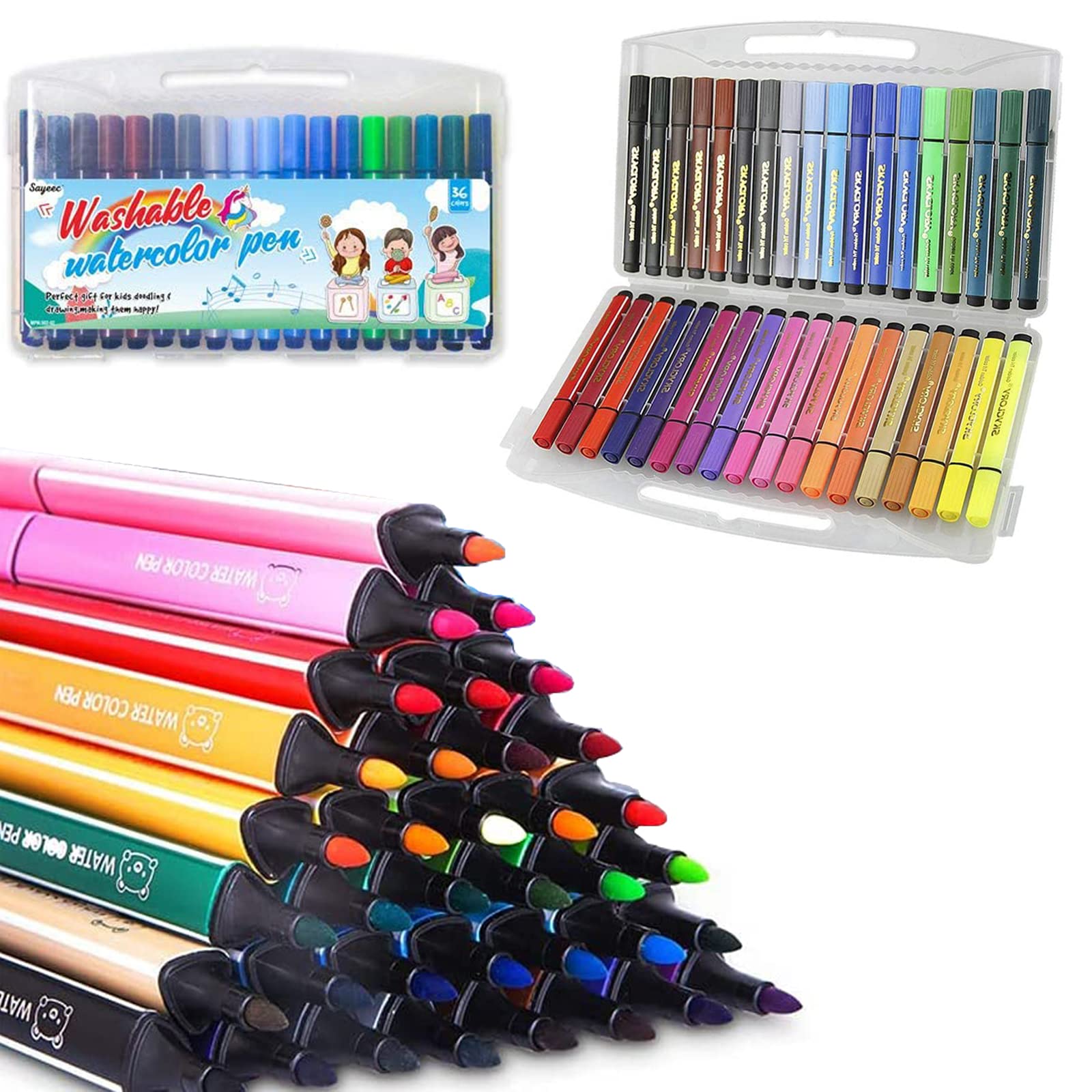 Marte Vanci Washable Colouring Pens for Kids Felt Tip Colour Pen Drawing Marker With Storage Case for Children Adult Colouring Books/Manga/Sketching 36 Assorted Colours Age 3+