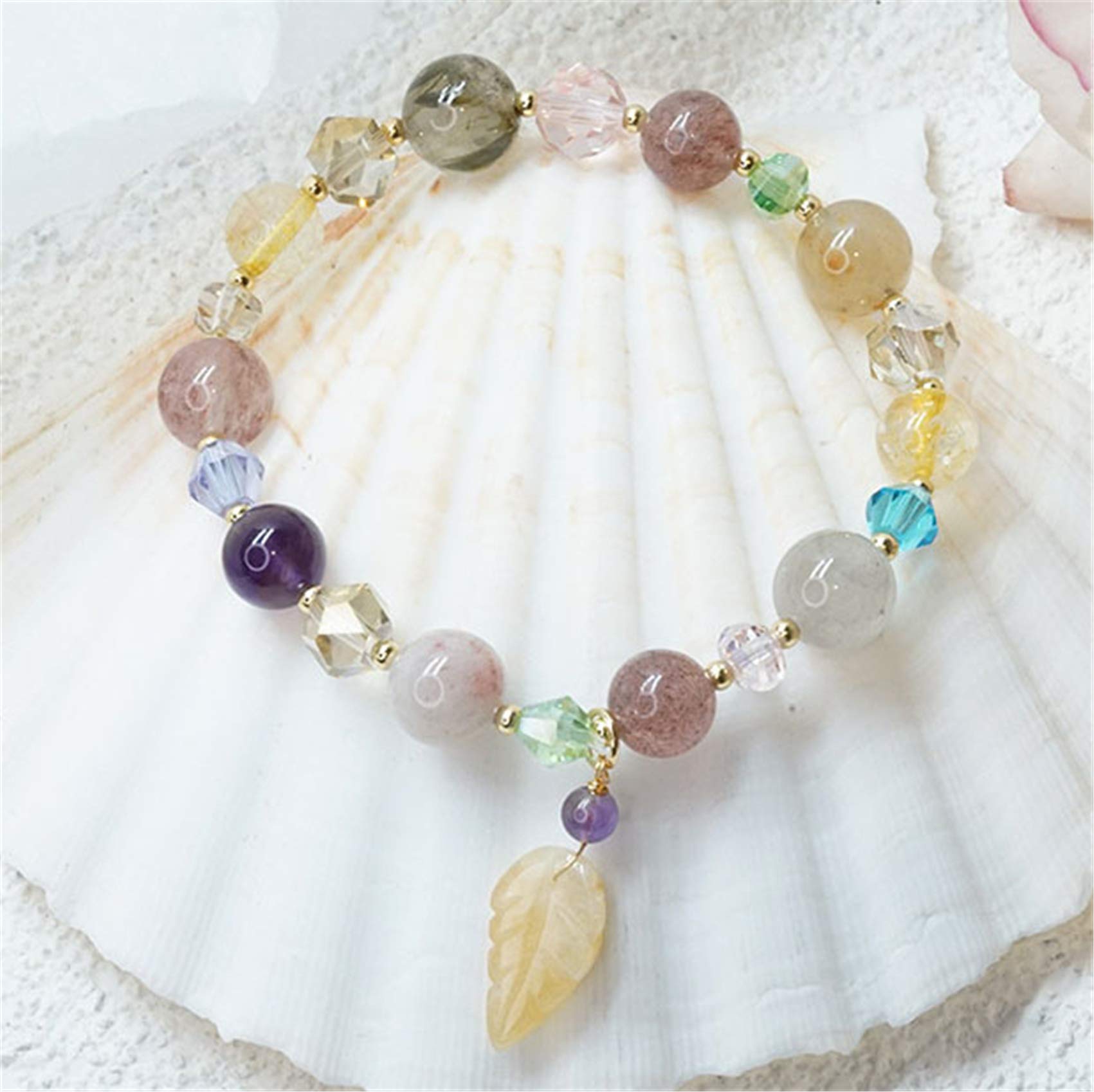 Bracelet améthyste et citrine Feng Shui | Quartz rutile pour attirer l'amour