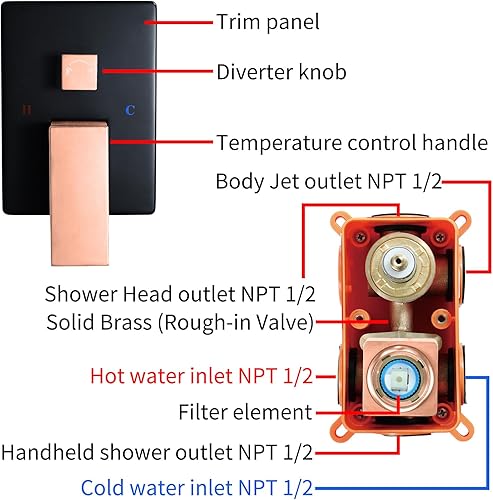 Miniatura 4 de ESOP Juego de grifos de ducha montados en la pared con ducha de lluvia y de mano, juego completo de grifos de ducha con cabezal de ducha de lluvia