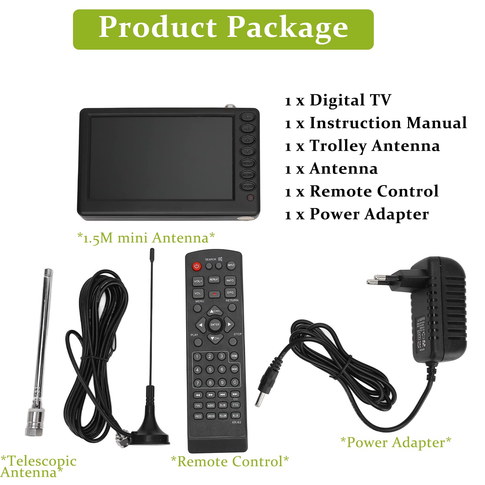 Téléviseur Portable 5 Pouces, 1080P ISDB T Pocket TV Numérique Compact TV, avec Batterie Rechargeable 1500 MAh, Prise en Charge USB, Carte TF, Mini Télévision Numérique pour Le
