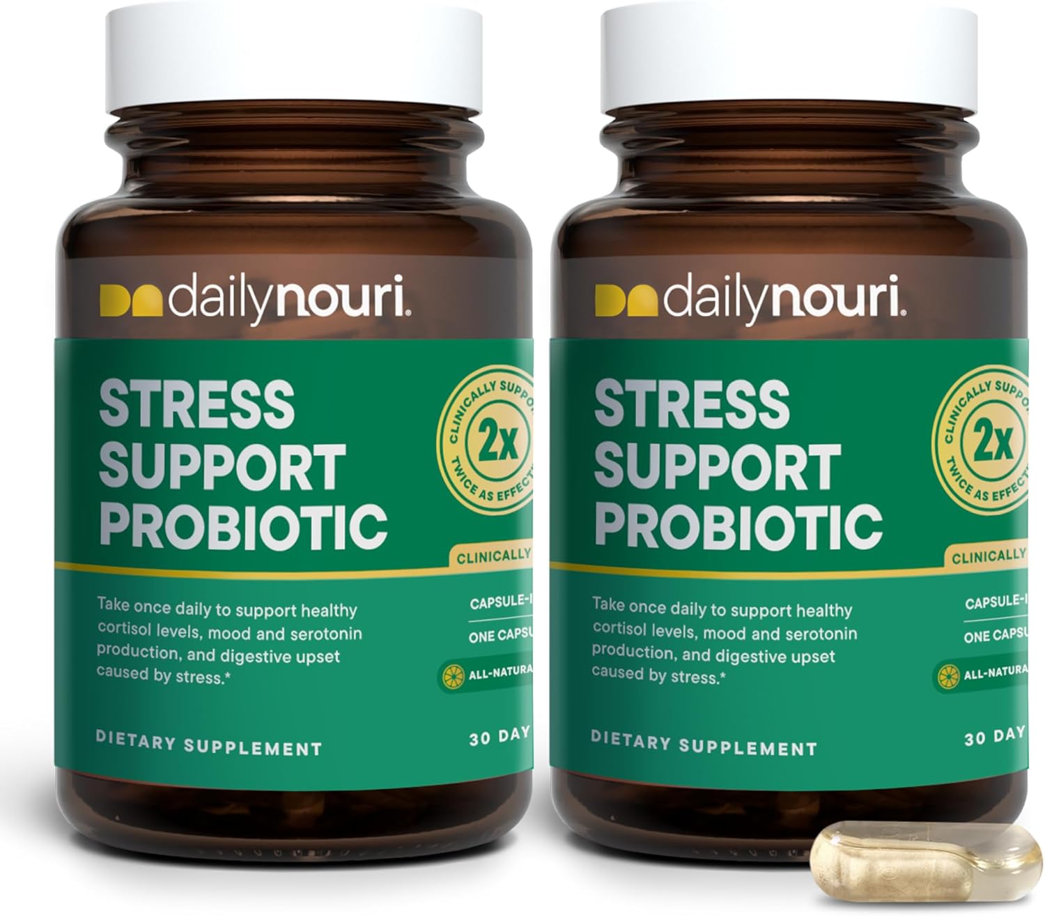 Daily Nouri Stress Support Probiotics for Women & Men | Mood & Cortisol Support | Gut-Brain Axis + Digestive Support | 3 Clinically Studied Strains + Omega | 60-Day Supply