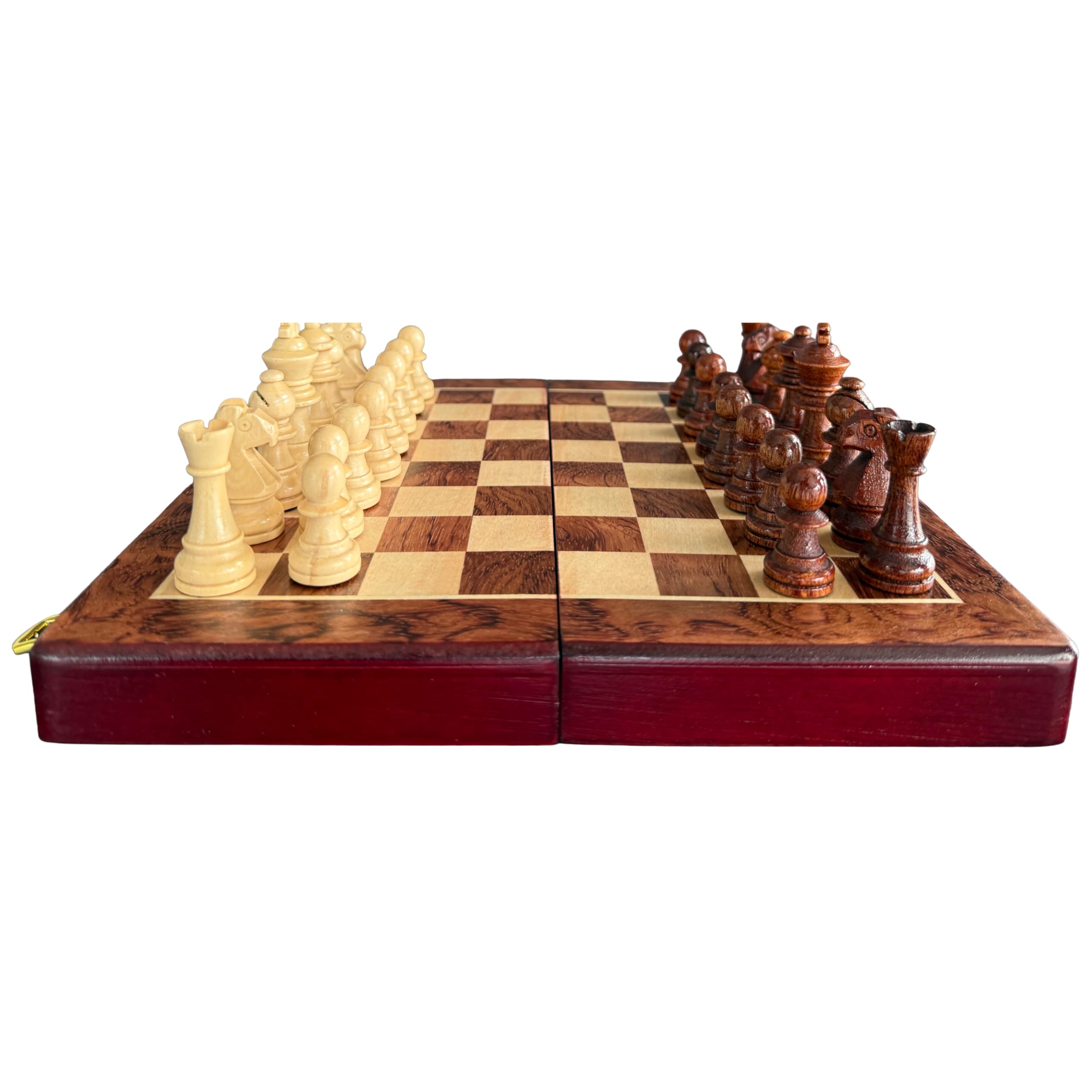 Magnetisches Schachspiel aus Holz, klappbares Reiseschachbrett mit Aufbewahrung und Staunton-Figuren, Schachset für Erwachsene, Kinder und Anfänger