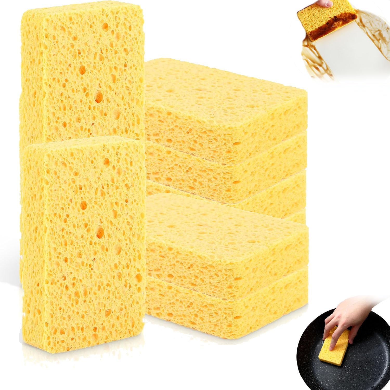 Compressed Cellulose Sponges, 10 Pcs Natural Wood Pulp Sponges for Dish Bowl Washing, Household Cleaning Scrub Sponges Absorbent Good for Kitchen Bathroom Car