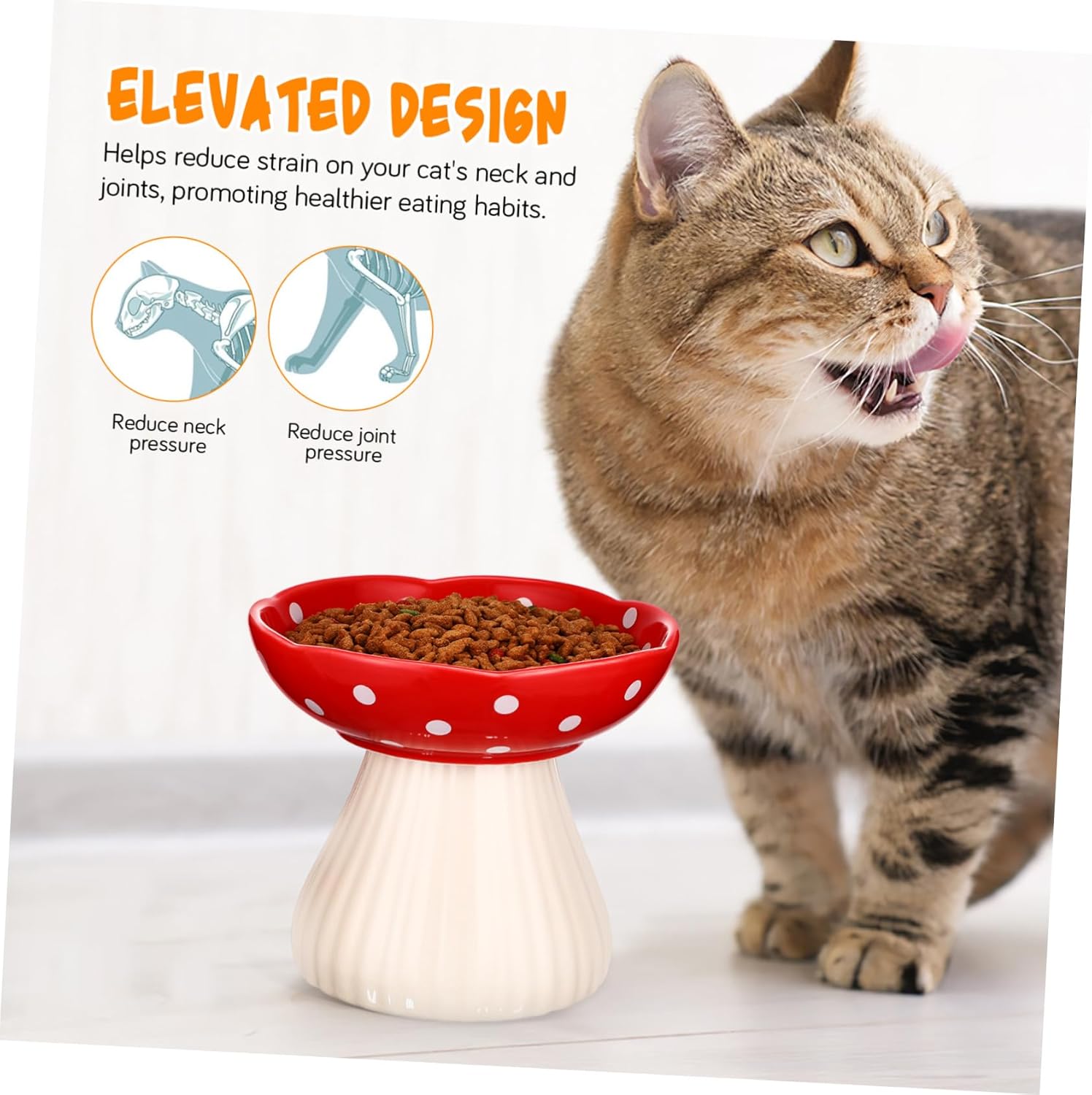 UPKOCH Ceramic Elevated Cat Bowl Raised Feeding Station Whisker Friendly Wide Shallow Dish Stable Base Easy to Clean for Healthy Cat Dining