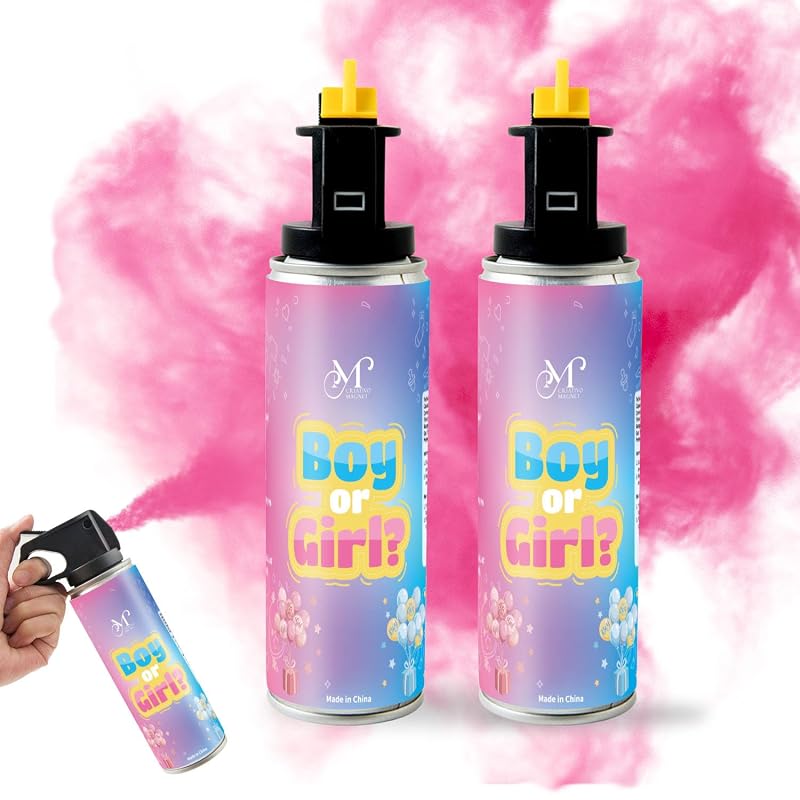 Lançador de pó rosa estilo extintor para revelação de gênero M CRIATIVO MAGNET, kit com 2 frascos