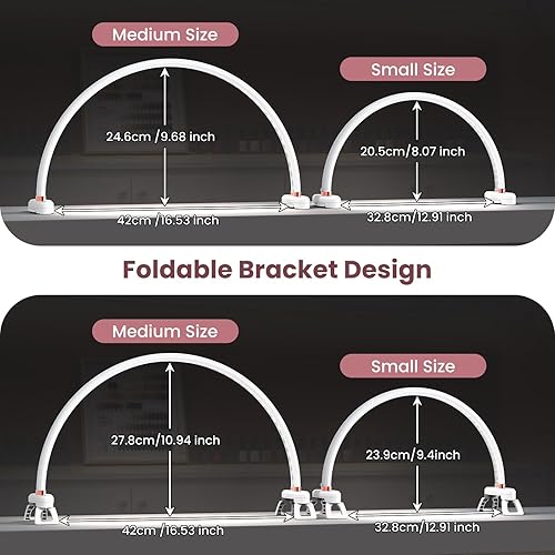 Miniatura 5 de Yokilly Luz de media luna de arco Luz de media luna de 16 "con soporte plegable para uso en mesa de salón de escritorio, sin parpadeo y sin sombras,
