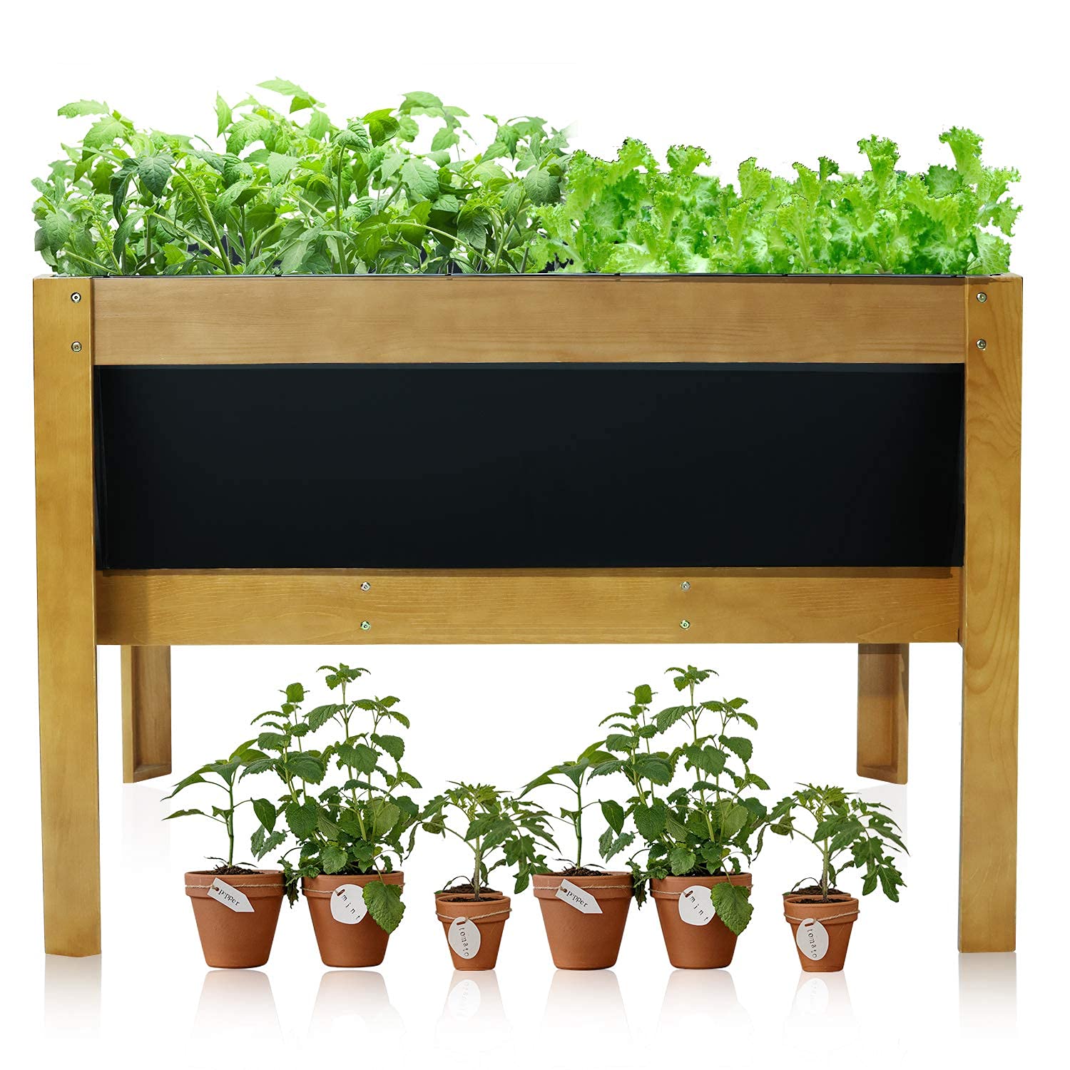 Aoodor Wooden Raised Garden Bed Kit Solid Wood and Steel Metal Elevated Planter Box for Vegetables, Flower, and Herbs Outdoor - 48" L x 35" W x 34" H Large Planting Space