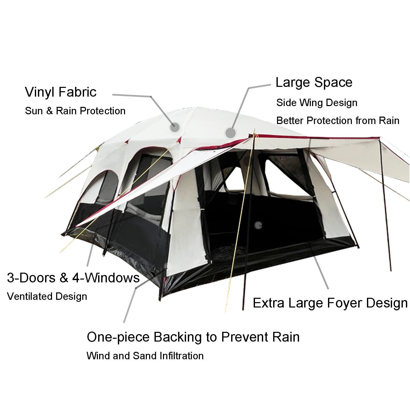 Tenda da Campeggio, Tenda da Campeggio all'aperto per Famiglie, Tende a Campana di Grandi Dimensioni con tettoia, Tenda per Famiglie di Grandi Dimensioni per Esterni, Picnic, campe