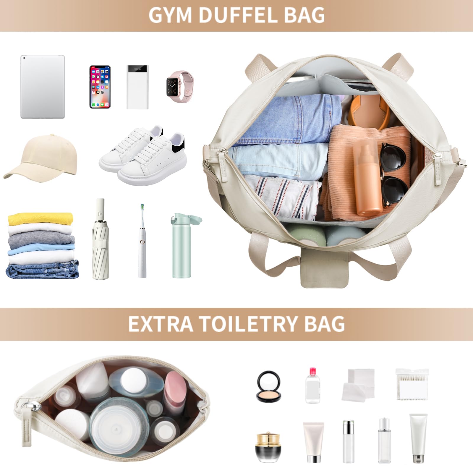 Gym Bag for Women, Personal Item Travel Bag with Shoes Compartment for Trip view 4