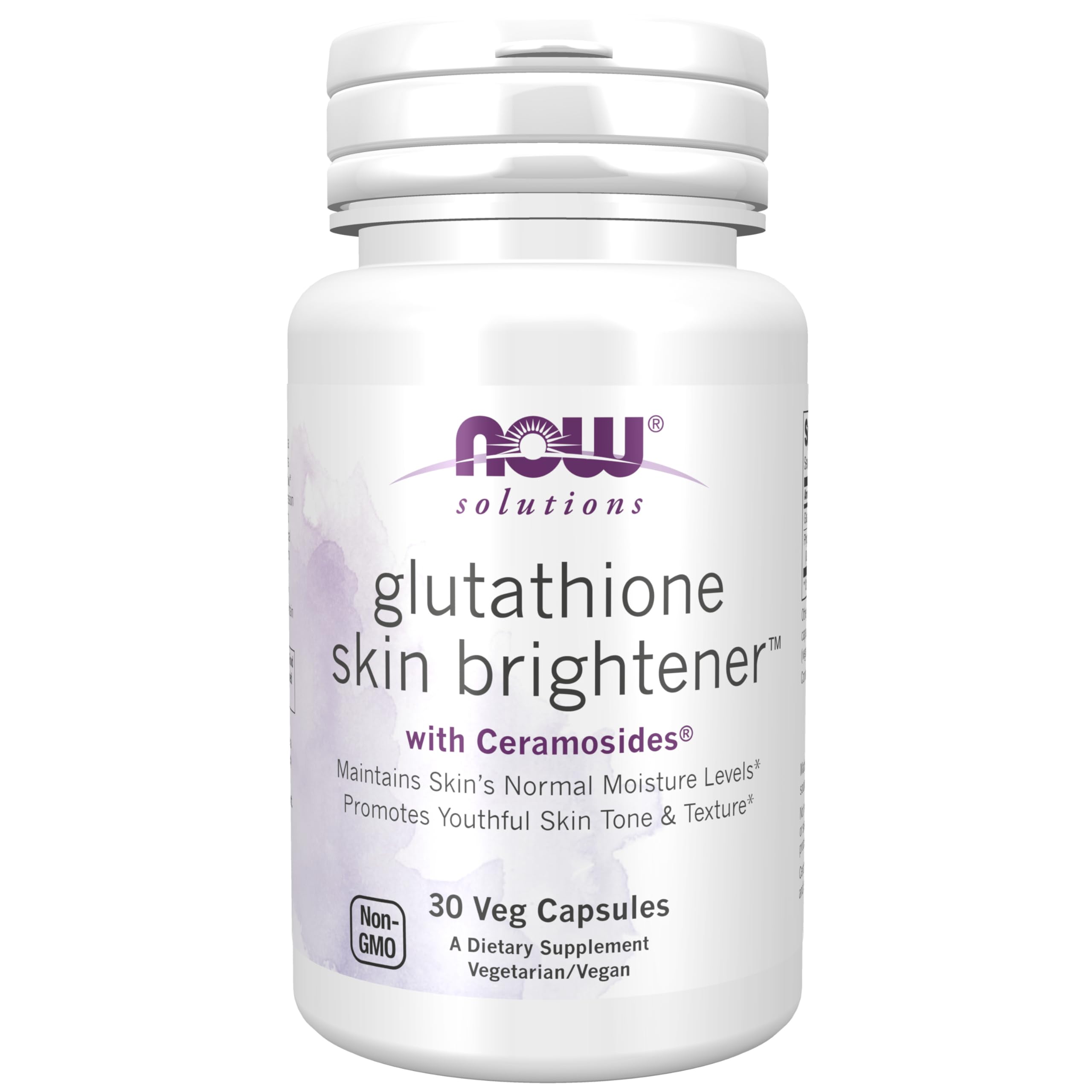 NOW Foods Solutions, Glutathione Skin Brightener with Ceramosides®, Moisturizing and Illuminating, 30 Veg Capsules