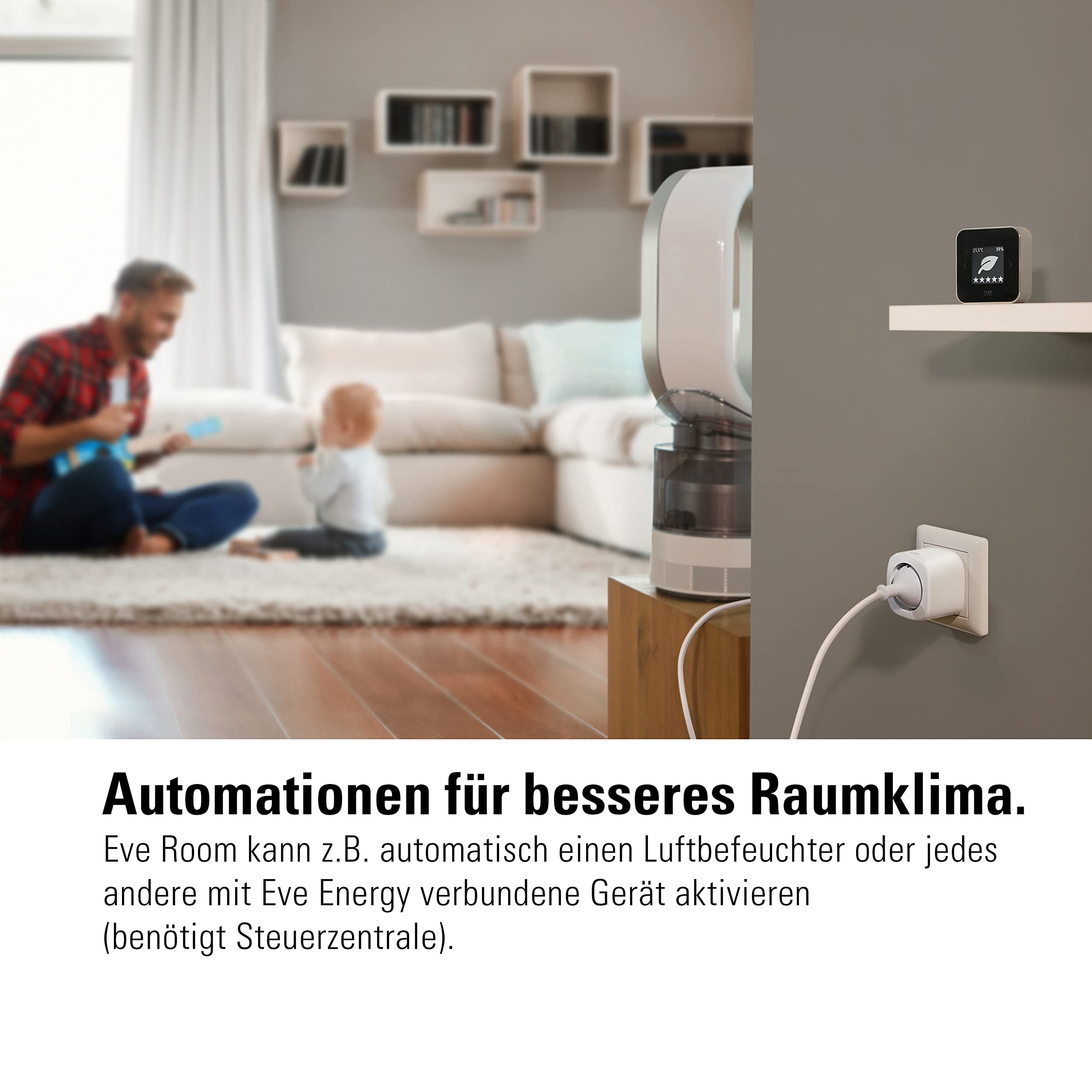 Eve Room Apple Home Raumklima Monitor Luftqualität Schadstoffkonzentration Temperatur Luftfeuchtigkeit Thread
