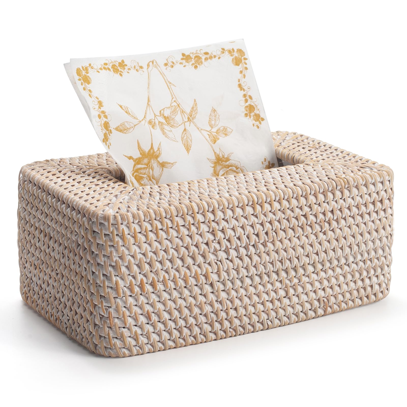 Rattan Tissue Box Cover Natural Woven Facial Napkin Holder Rectangular 10 x 6 1 x 4 1 Inch