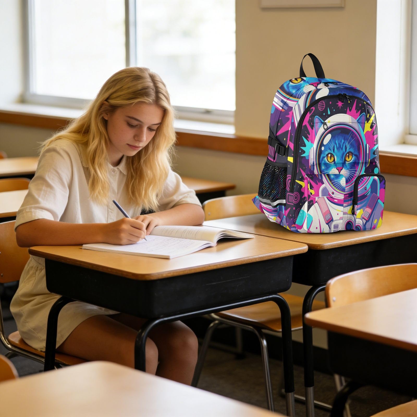 Podróżne plecaki na laptopa kosmiczny kot mama tata szkolne torby na książki 44.5 cm