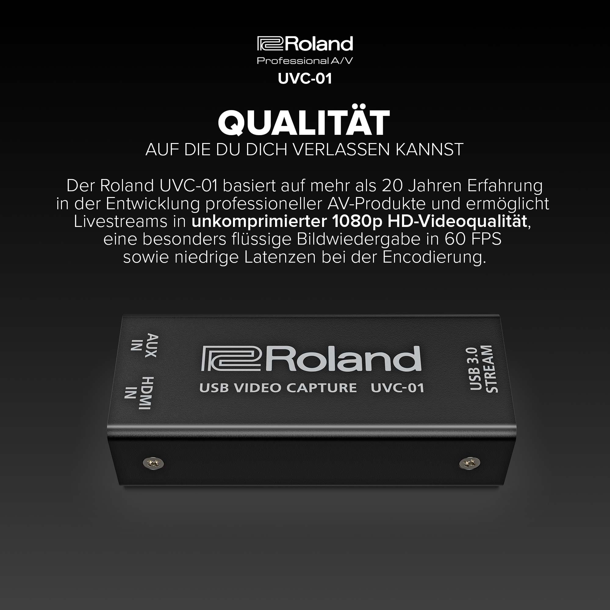 Roland UVC-01 USB Video Capture | Plug-and-Play für reibungslose Aufnahmen & Livestreams | HDMI-zu-USB-3.0 Video-Encoder | Unkomprimiertes 1080p HD bei 60 FPS | Webcam-Steuerung unter Mac & Windows